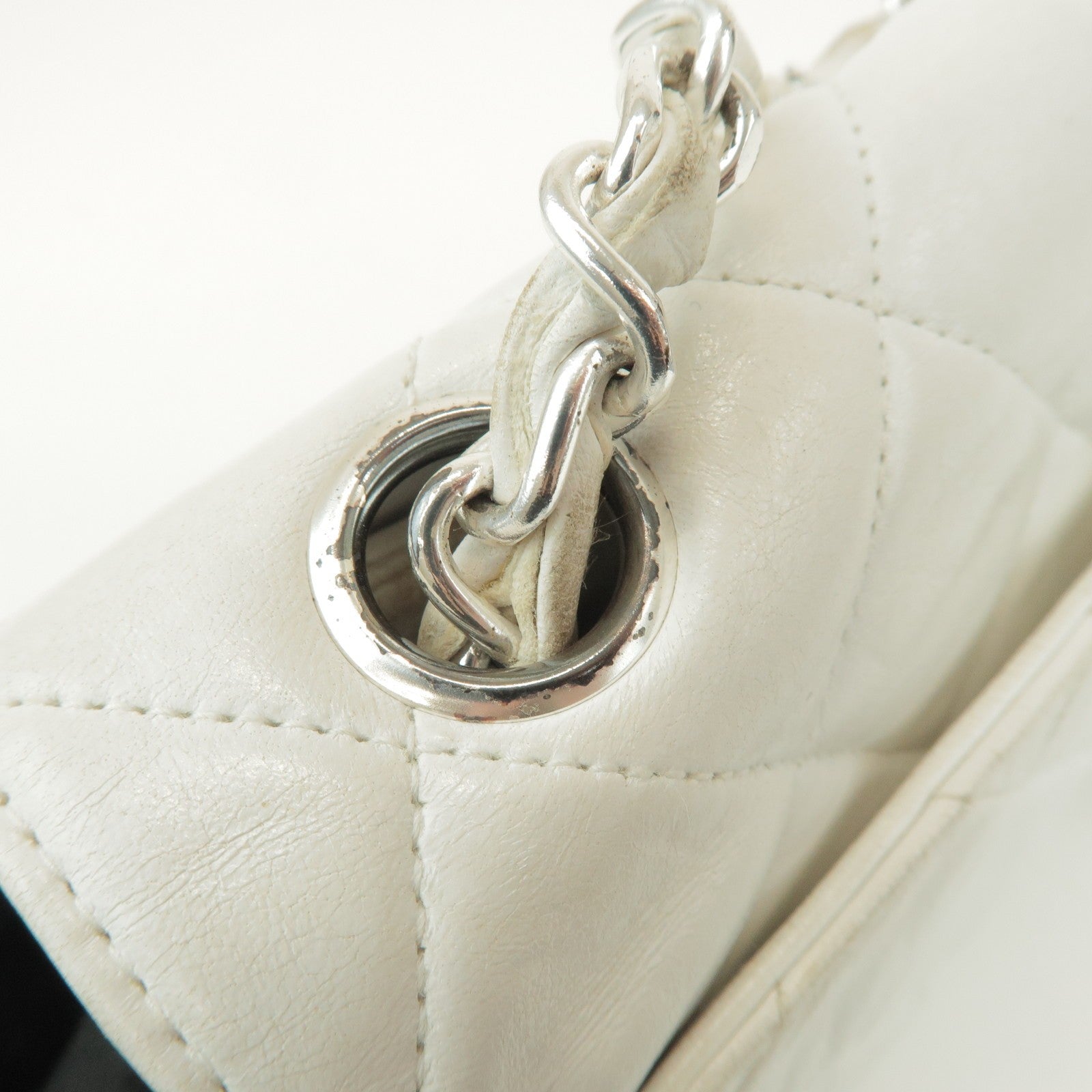 Chanel Matelasse Chain Shoulder Bag - White, Lamb Skin