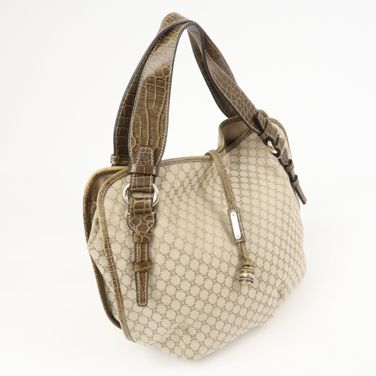 Celine Macadam Logo Shoulder Bag - Beige, Canvas and Embossed Leather