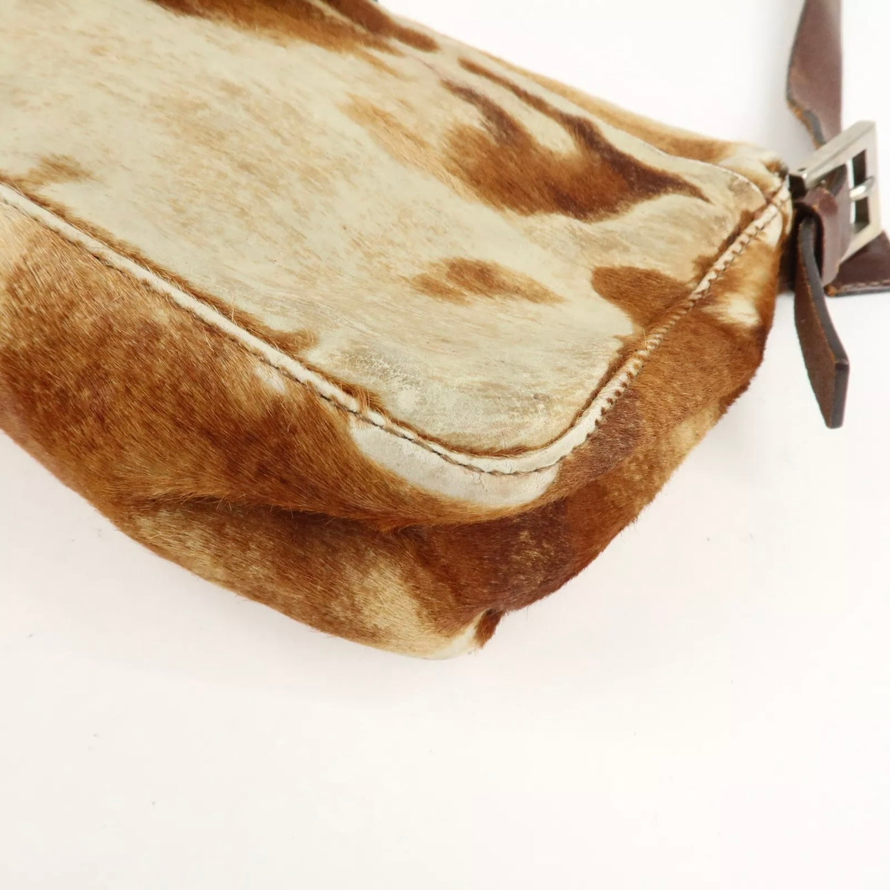 FENDI Calf Leather Shoulder Bag Brown Beige