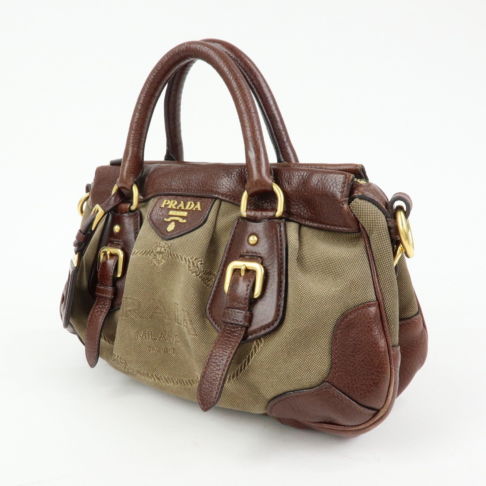 Prada Logo Jacquard 2Way Bag - Brown, Leather