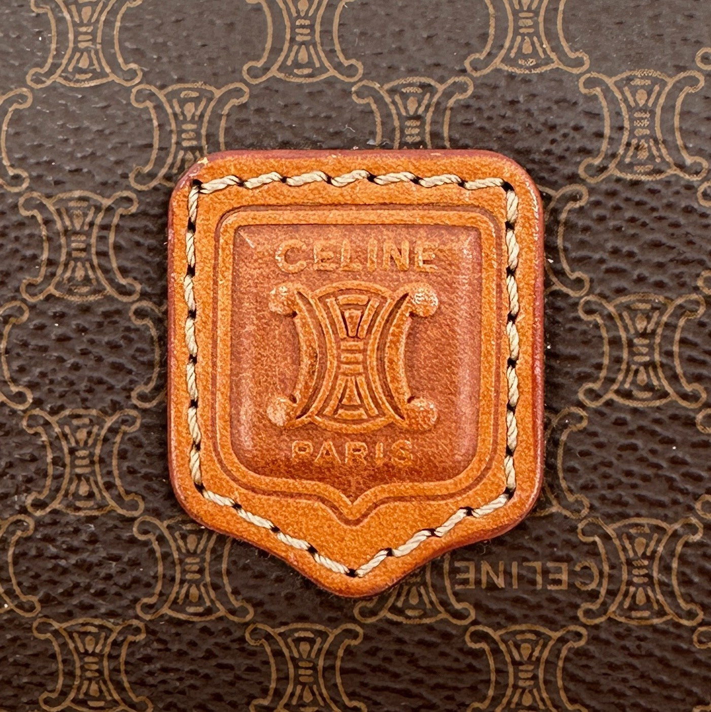 Celine Macadam Makeup Cosmetic Pouch - Brown, PVC Leather