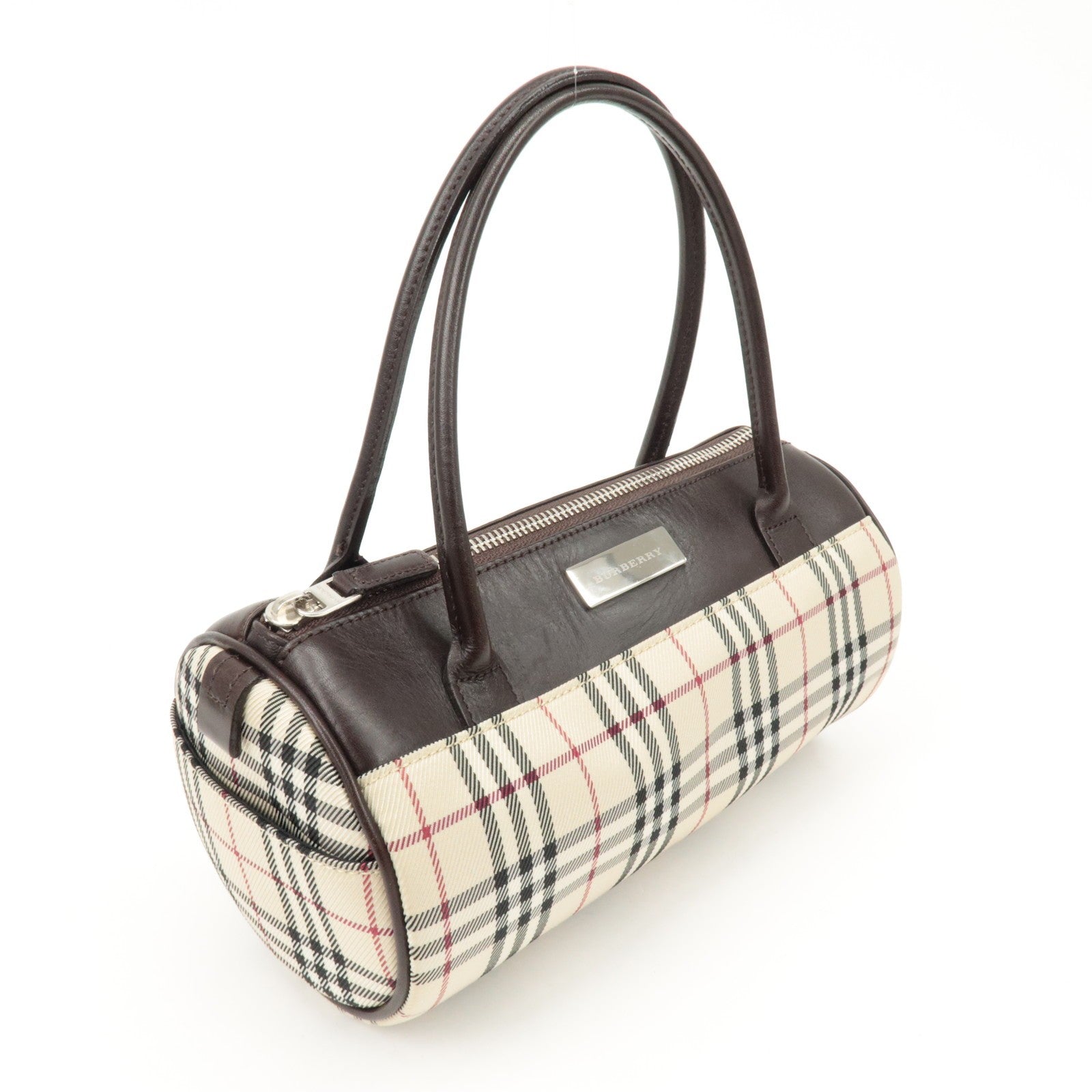Burberry Nova Plaid Hand Bag - Beige Brown, Leather Canvas