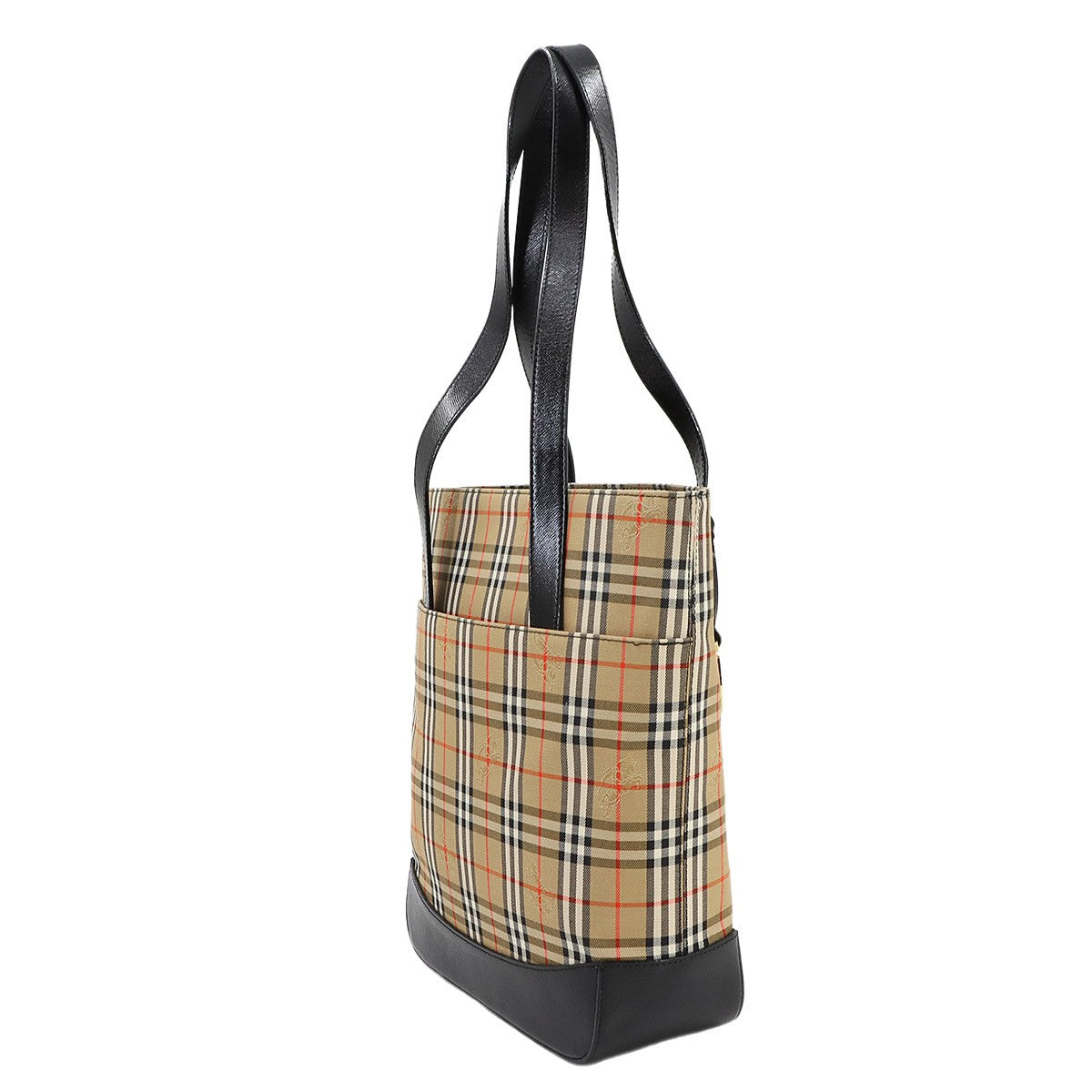 Burberry Plaid Tote Bag - Brown, Black, Canvas, Leather