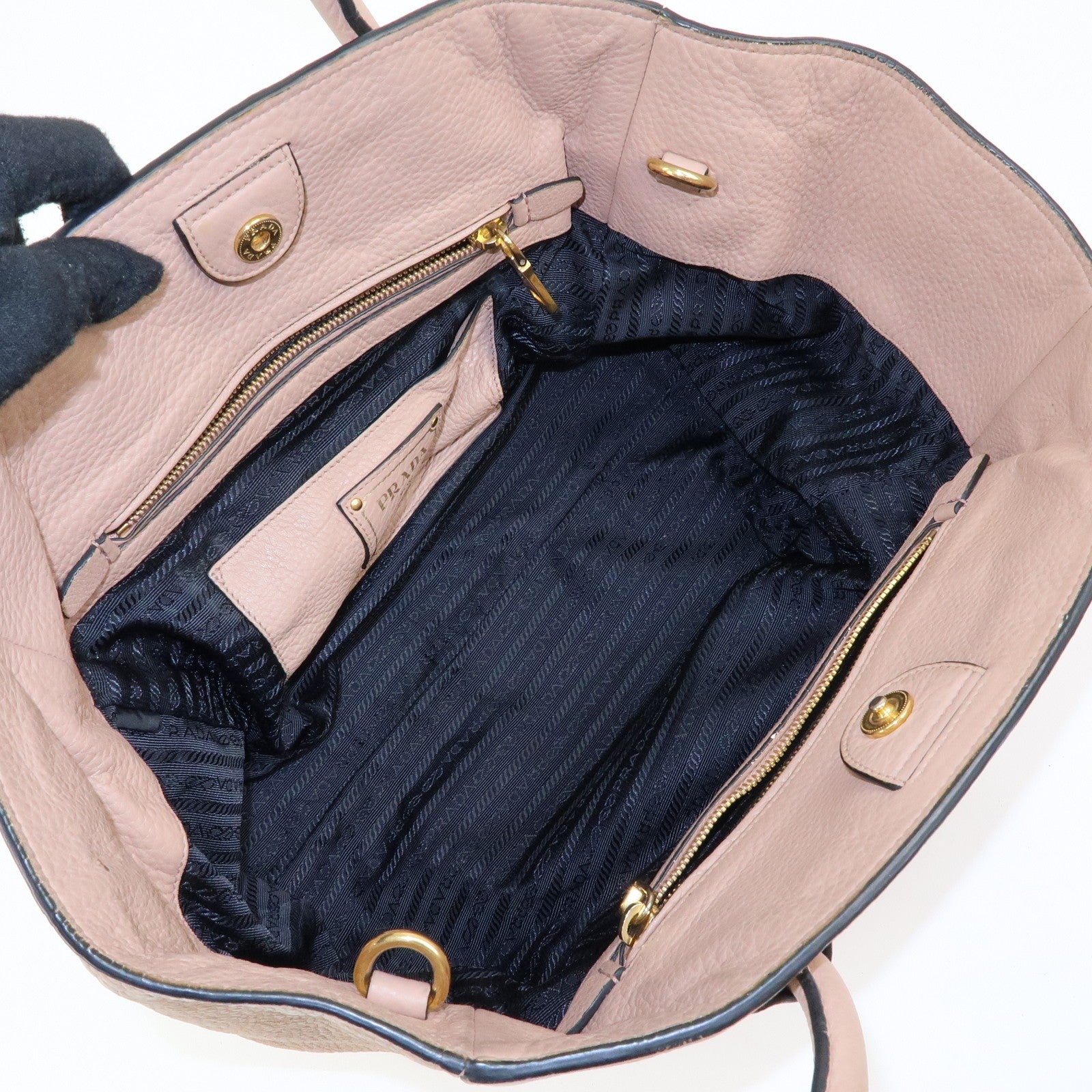 Prada Triangle Logo Tote Bag - Pink Beige, Leather