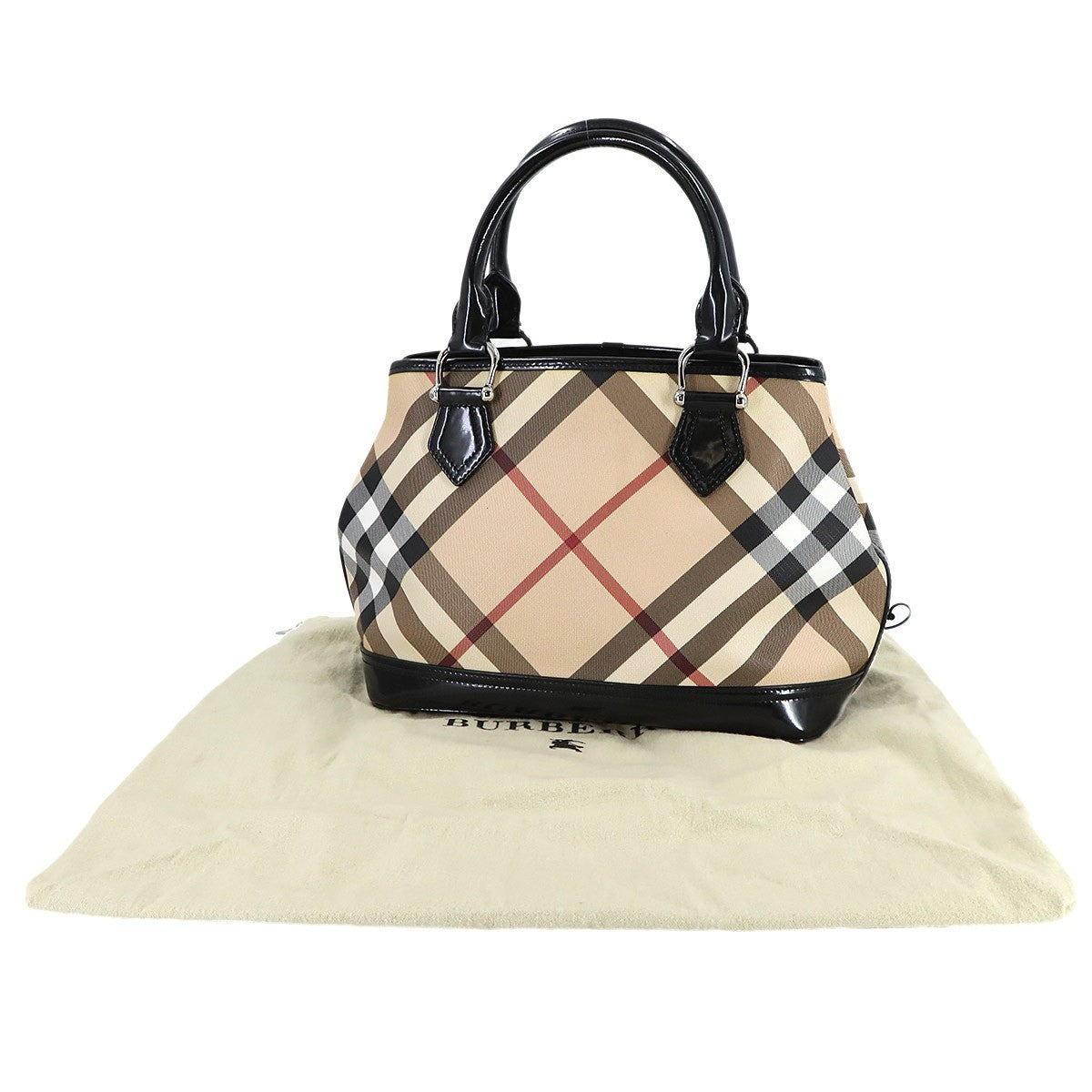 Burberry Plaid Handbag - Beige, Black, PVC, Patent leather