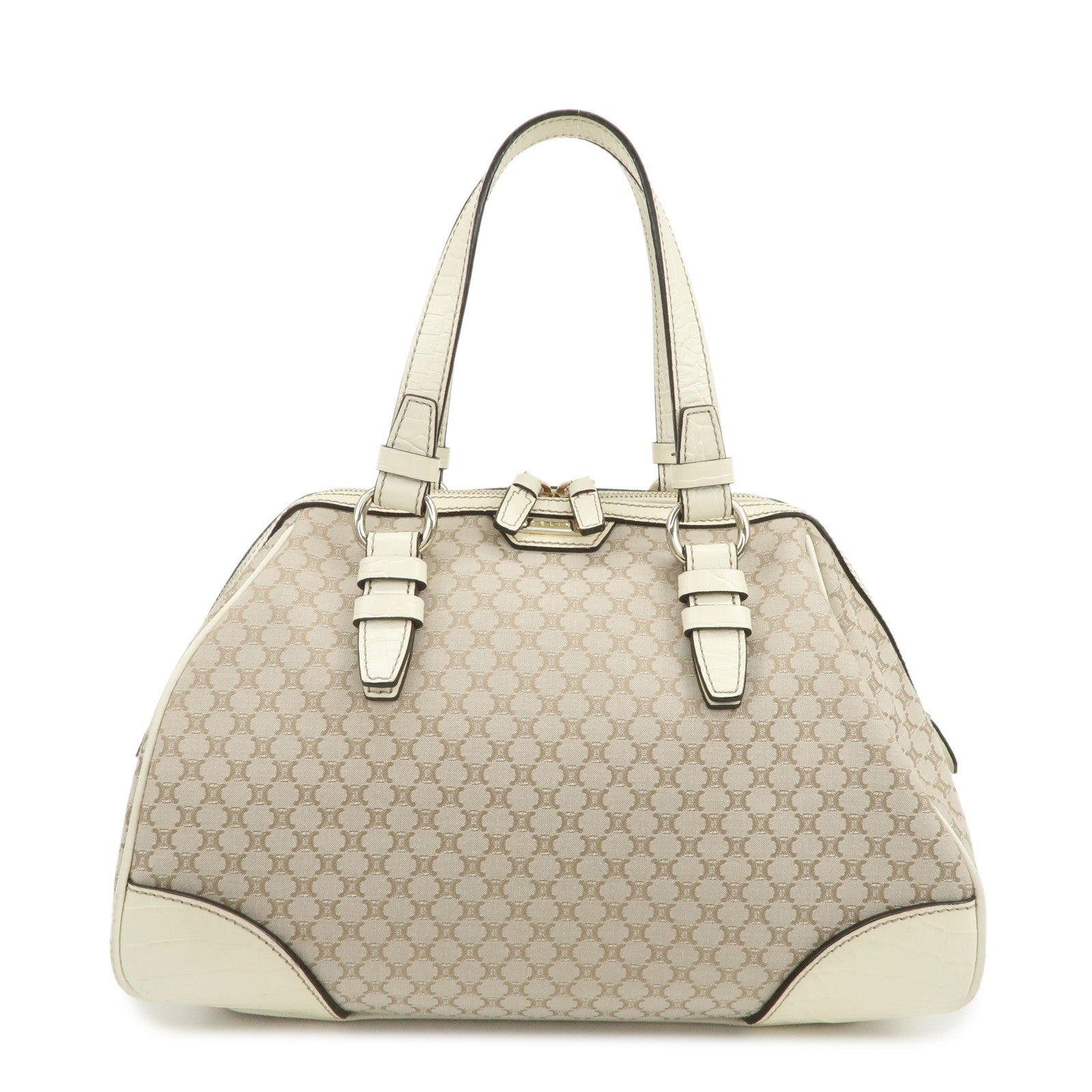 Celine Macadam Boston Hand Bag - Beige Ivory, Canvas Leather