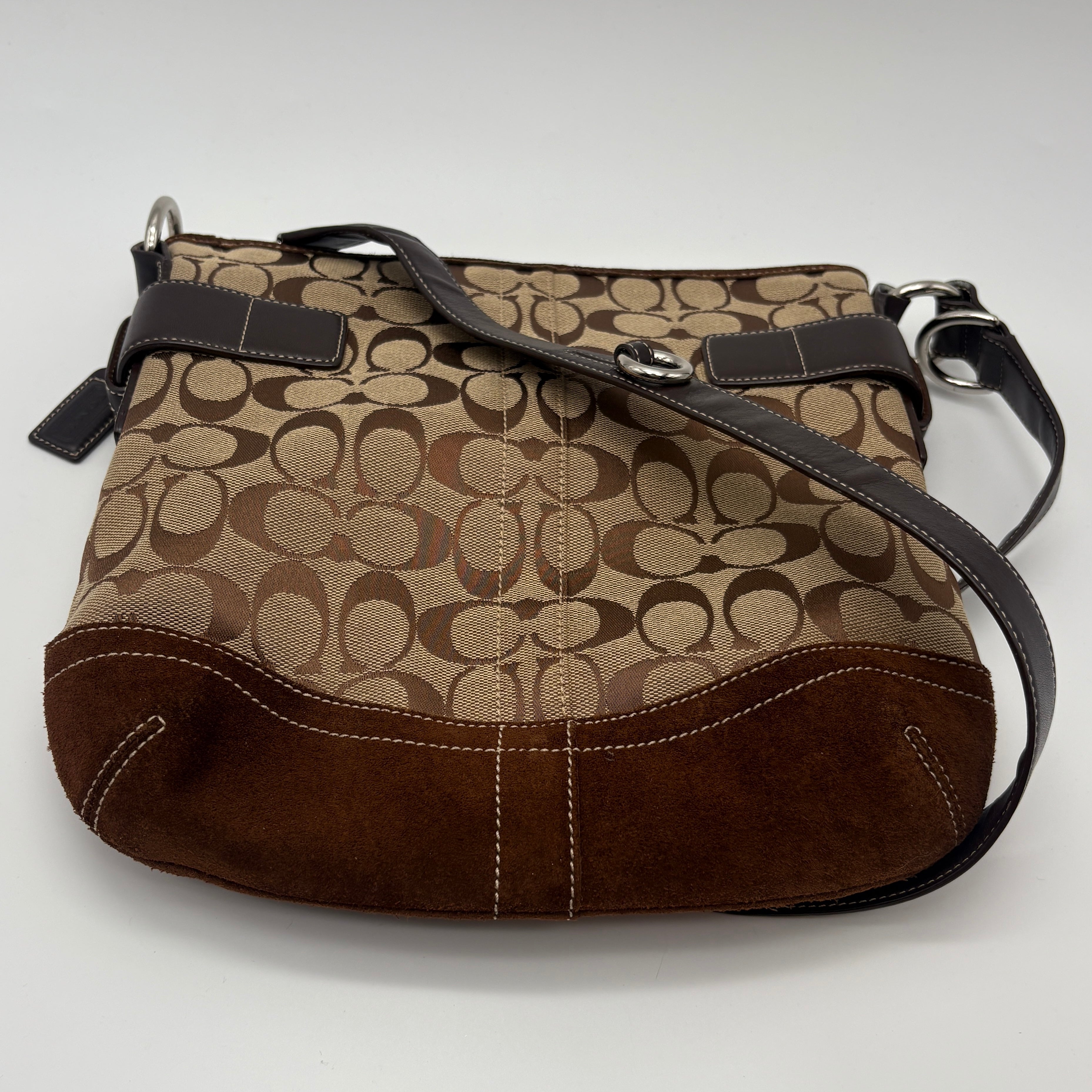 Coach shoulder bag beige brown signature 2-way bag canva