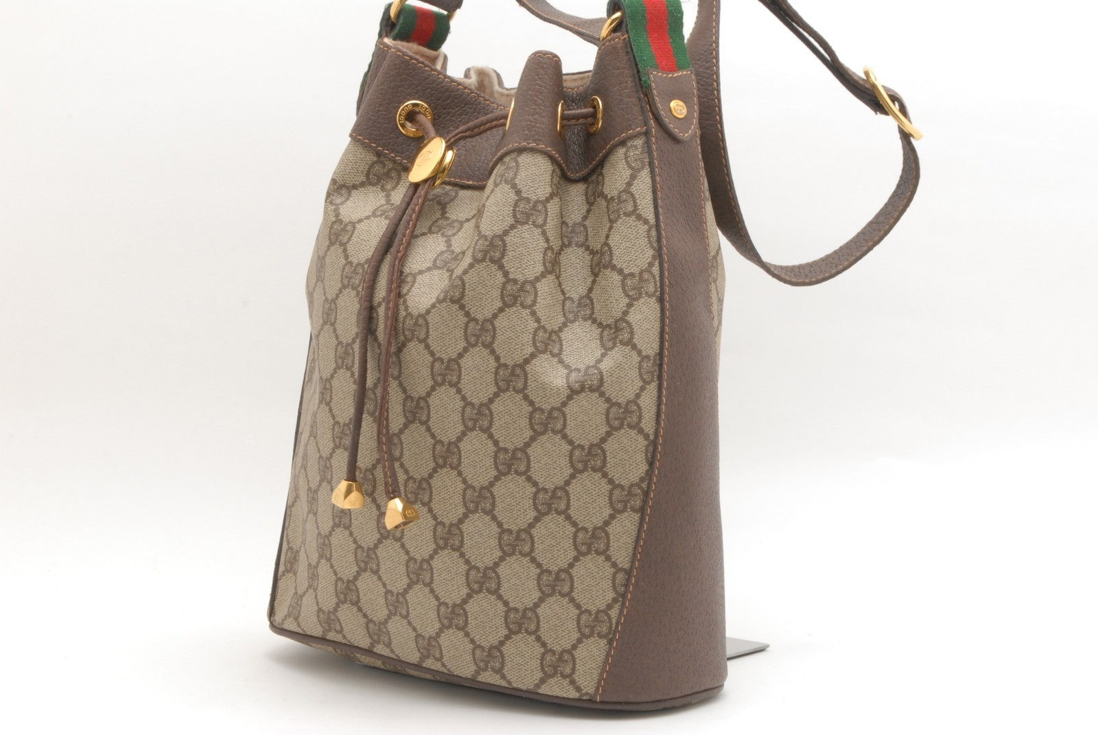 Gucci Sherry Line Drawstring Shoulder Bag - Brown, PVC Leather