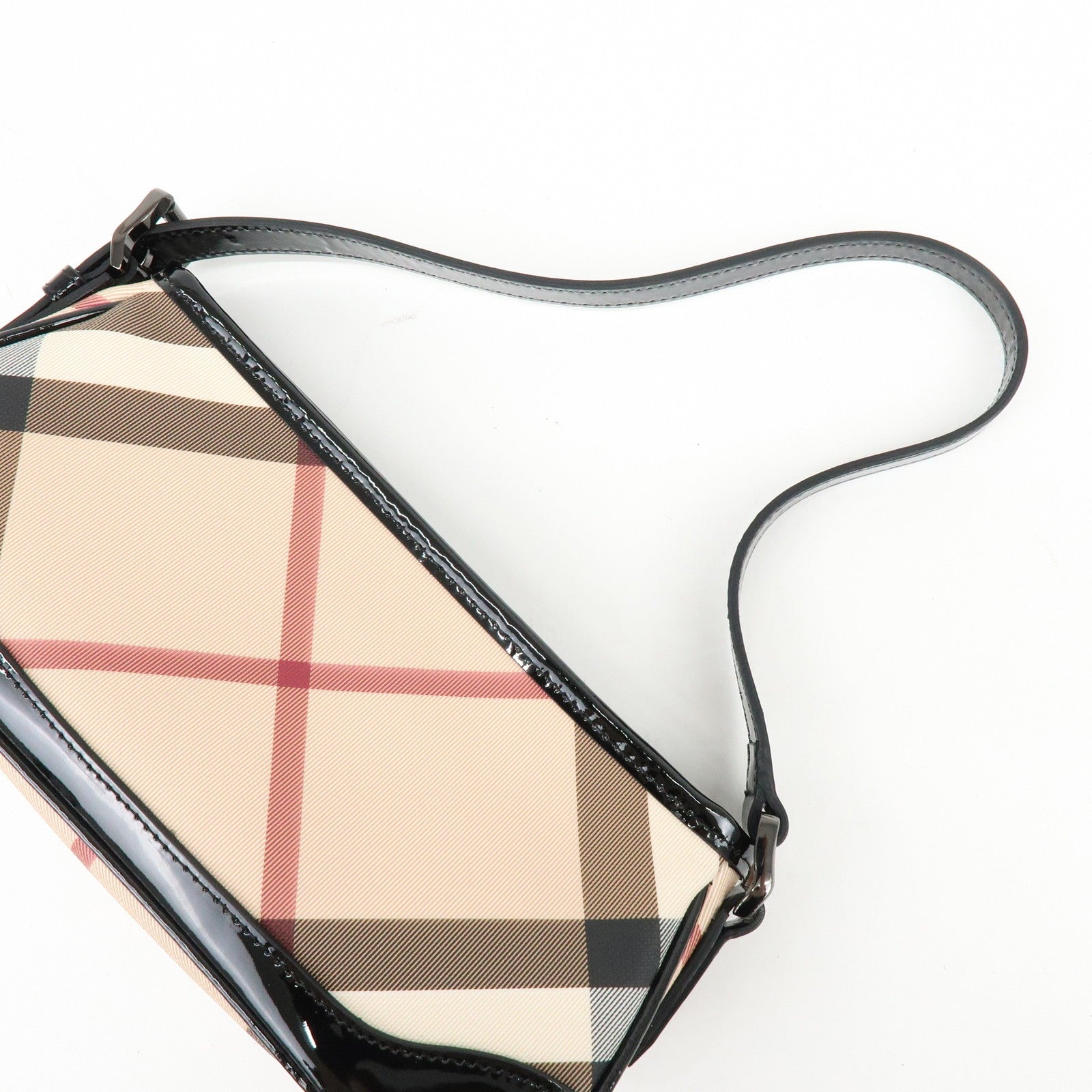 Burberry Nova Plaid Hand Bag - Beige, Black, PVC, Patent Leather