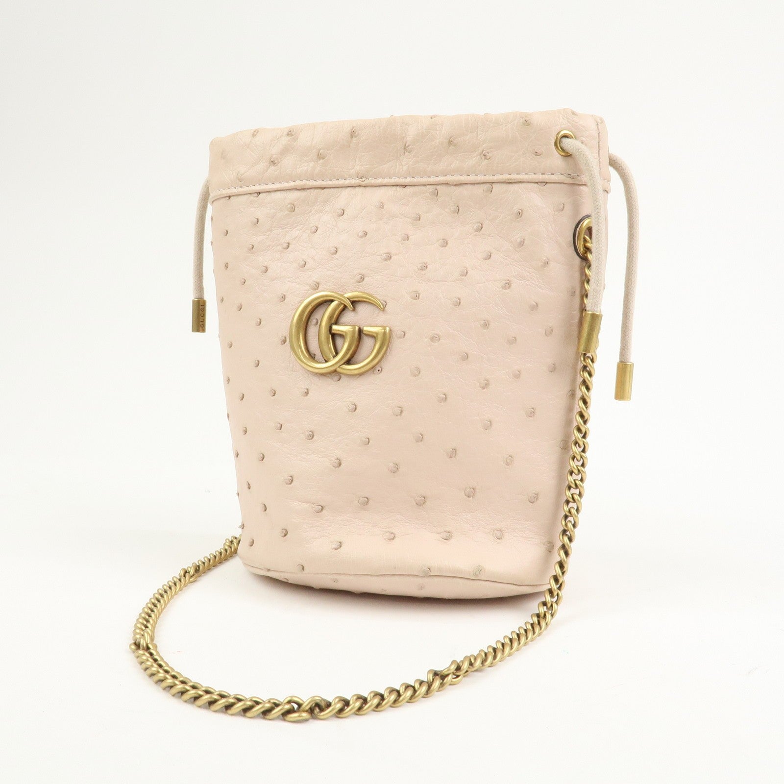 Gucci GG Marmont Mini Bucket Chain Bag - Ivory, Ostrich Leather