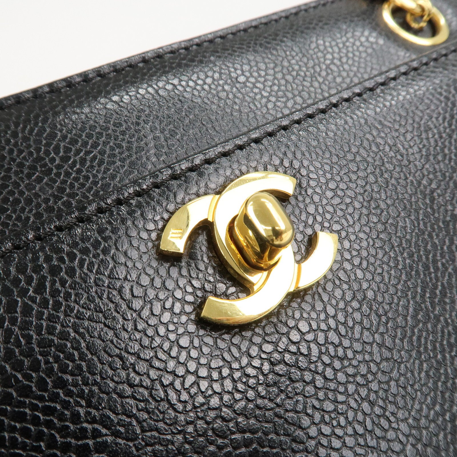 Chanel COCO Mark Caviar Skin Chain Tote Bag - Black/Gold, Caviar Skin