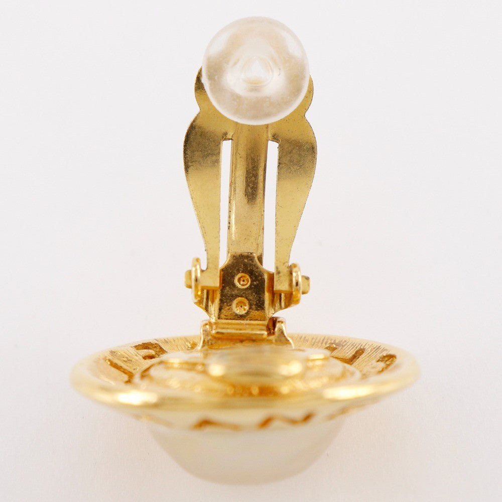 Chanel Round Logo Earring - Gold, Plated Gold/Fake Pearl