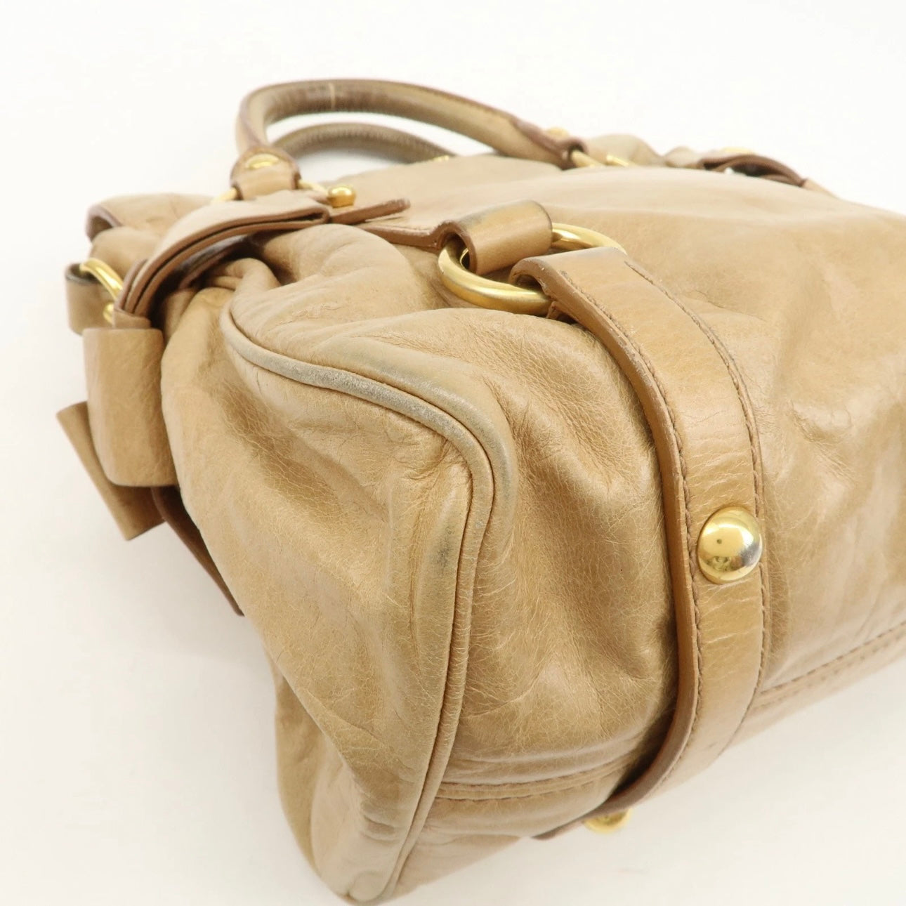 MIU MIU Leather 2Way Bag- Beige
