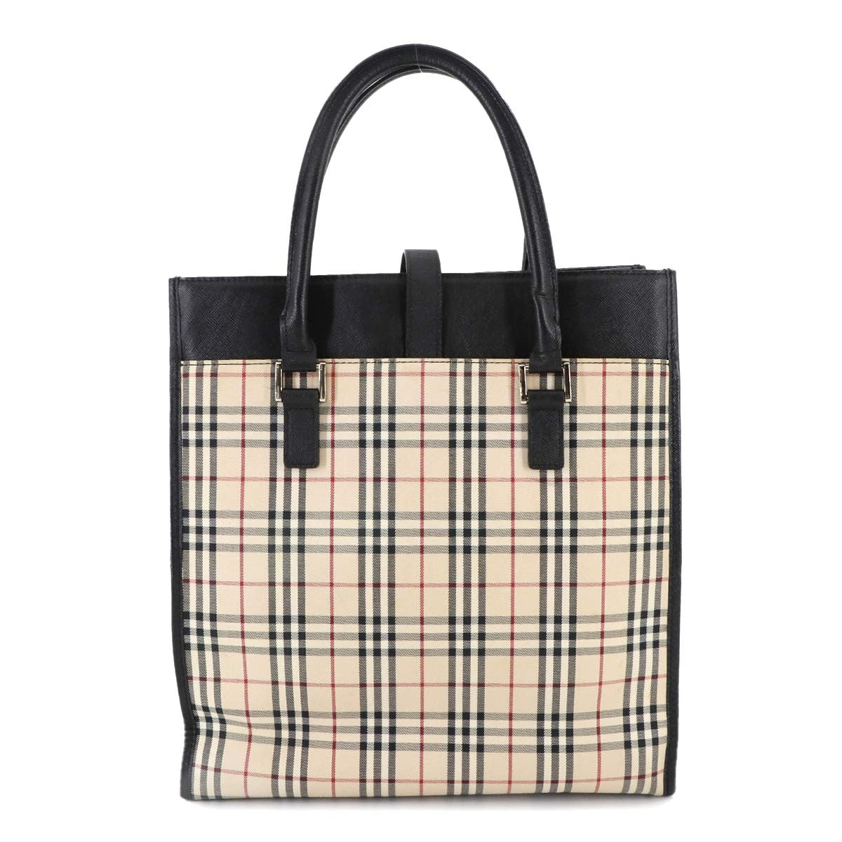 Burberry Plaid Handbag - Beige, Canvas and Leather