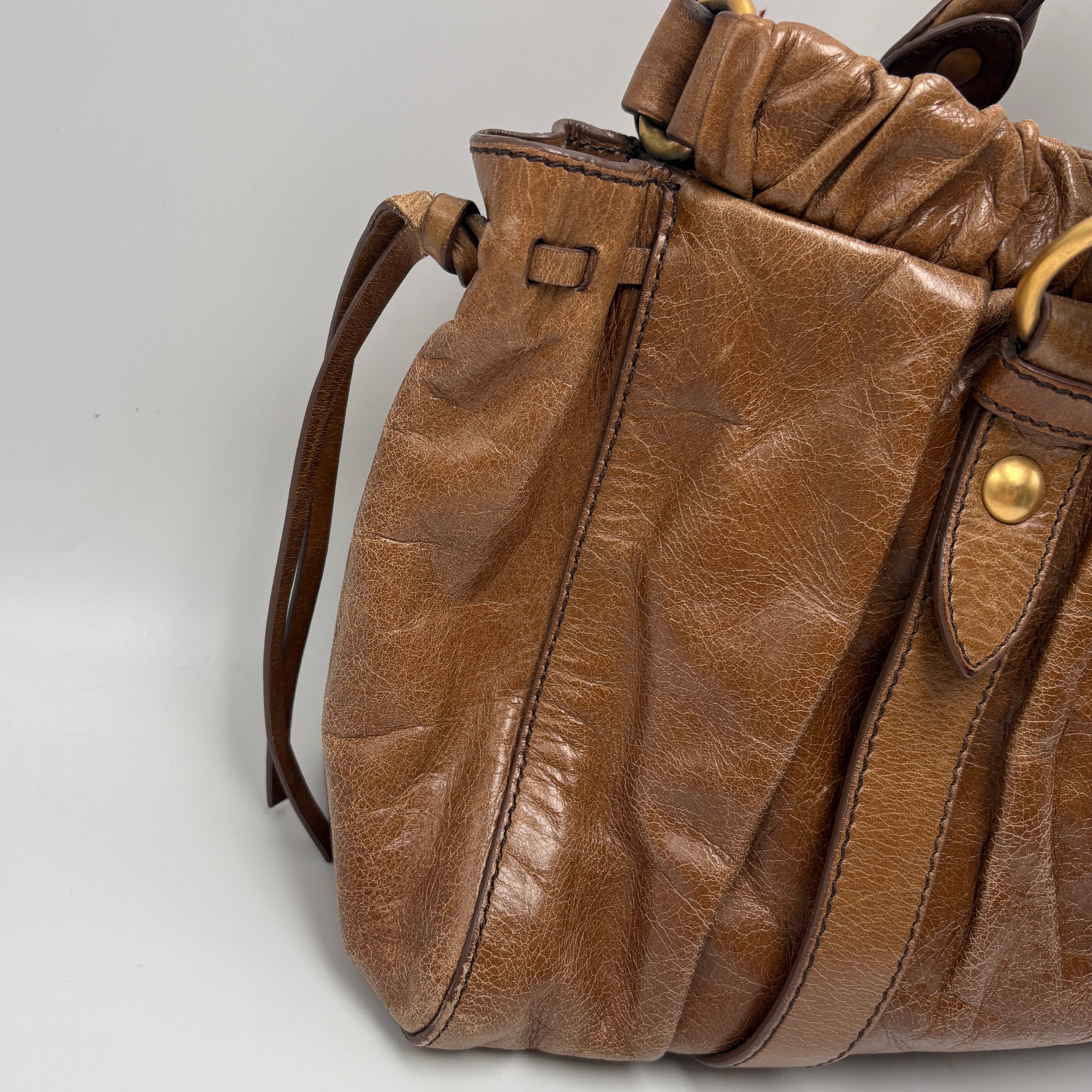 Miu Miu Matelassé Brown Leather Shoulder Bag Tote