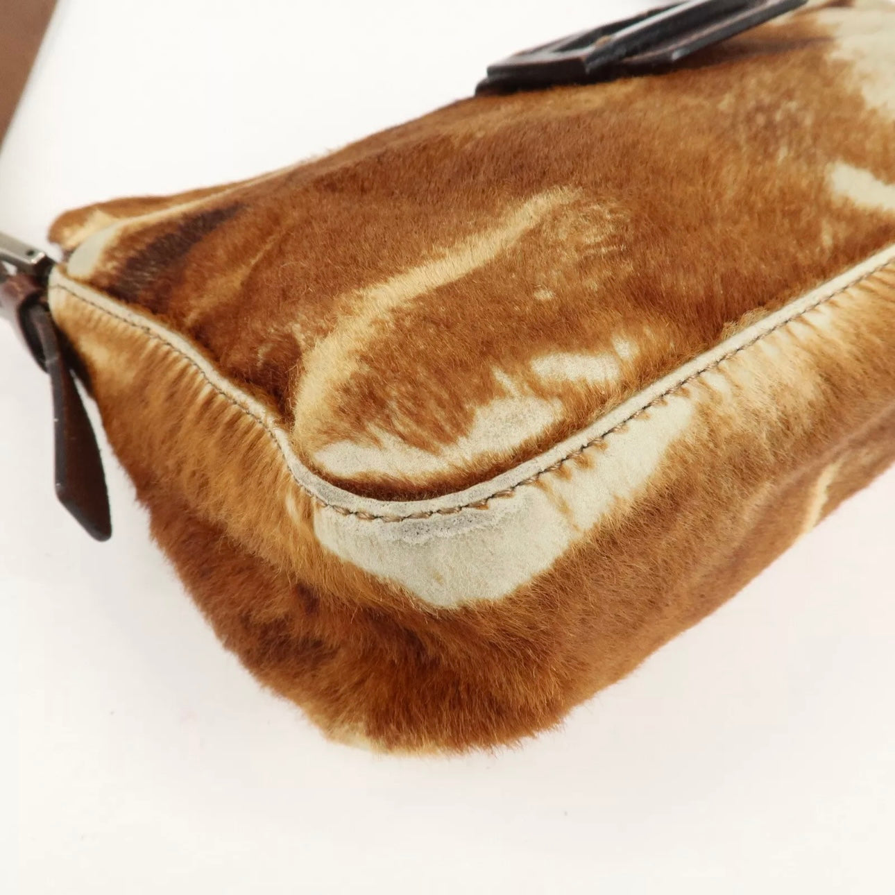 FENDI Calf Leather Shoulder Bag Brown Beige