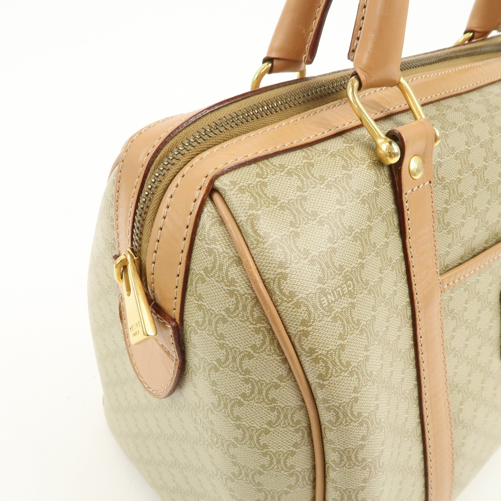 Celine Macadam Logo Boston Hand Bag - Beige, PVC