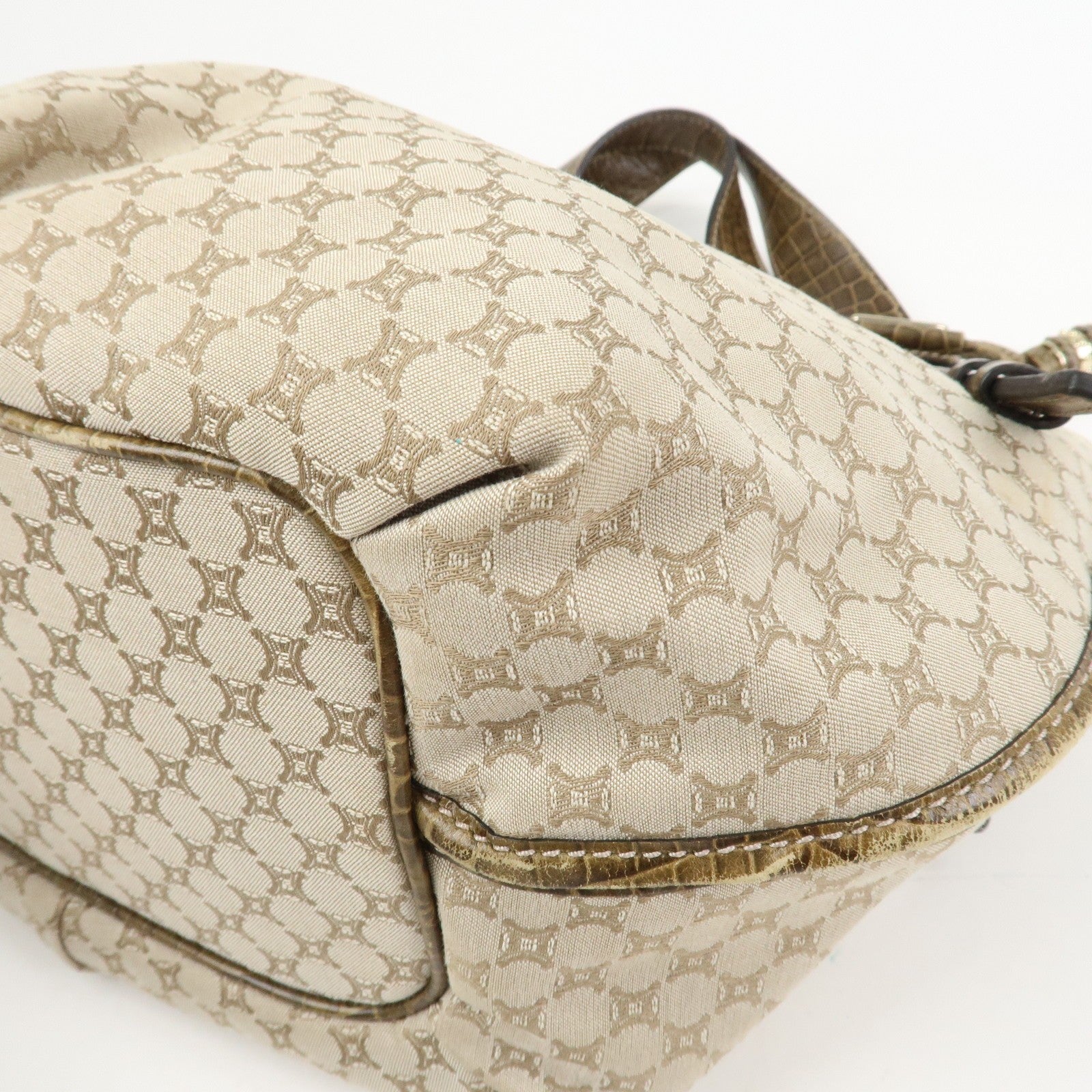 Celine Macadam Logo Shoulder Bag - Beige, Canvas and Embossed Leather