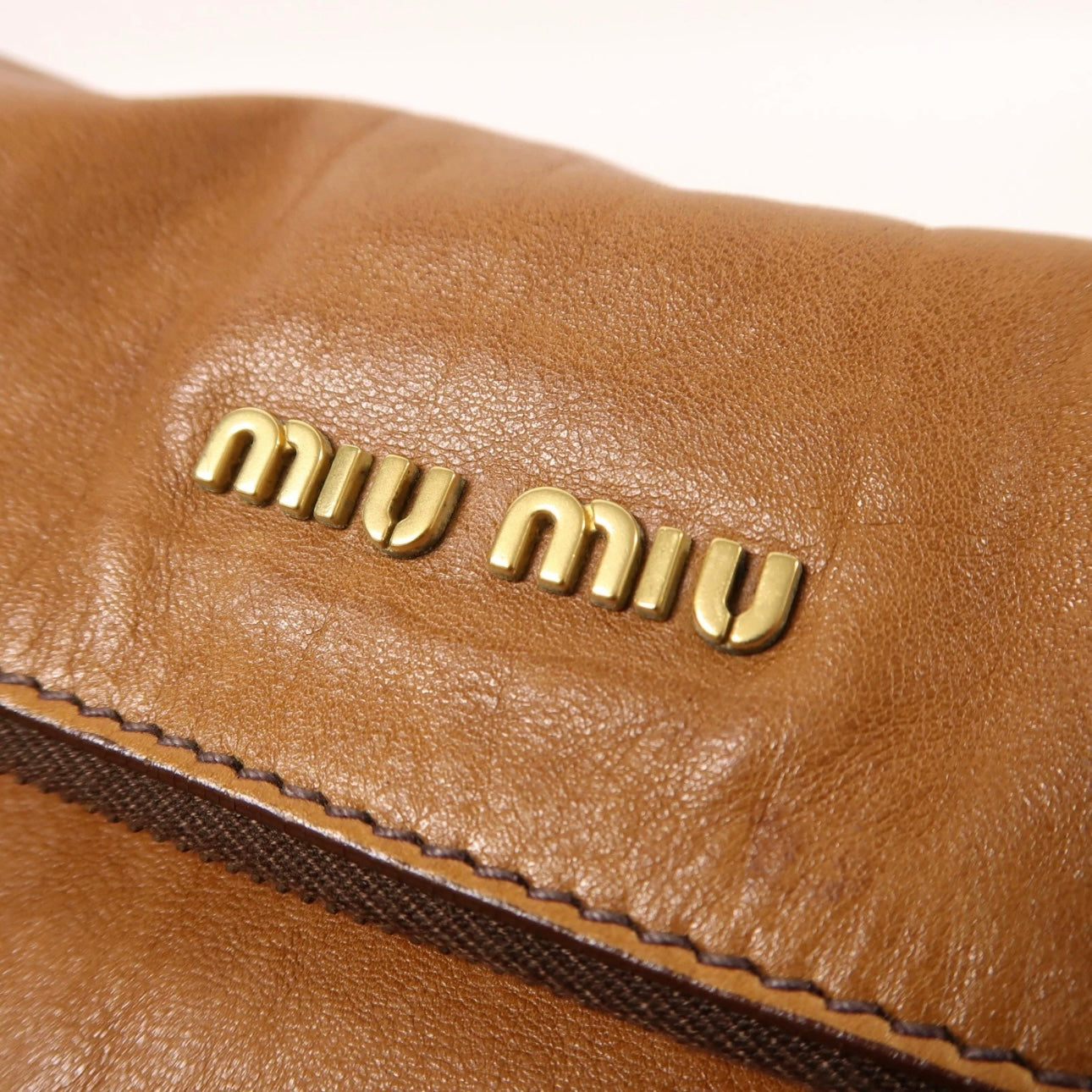 Miu Miu GHW 2 Way Shoulder Bag Calfskin Leather Brown