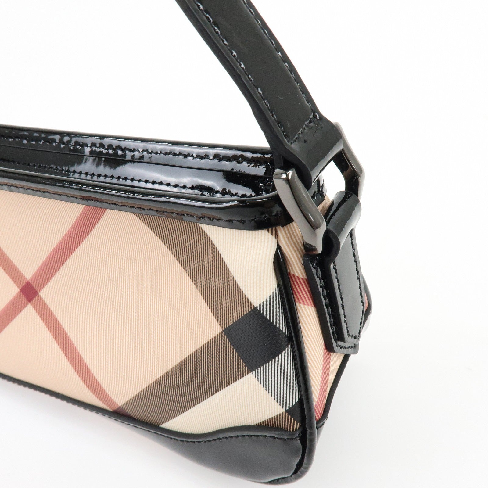 Burberry Nova Plaid Hand Bag - Beige, Black, PVC, Patent Leather