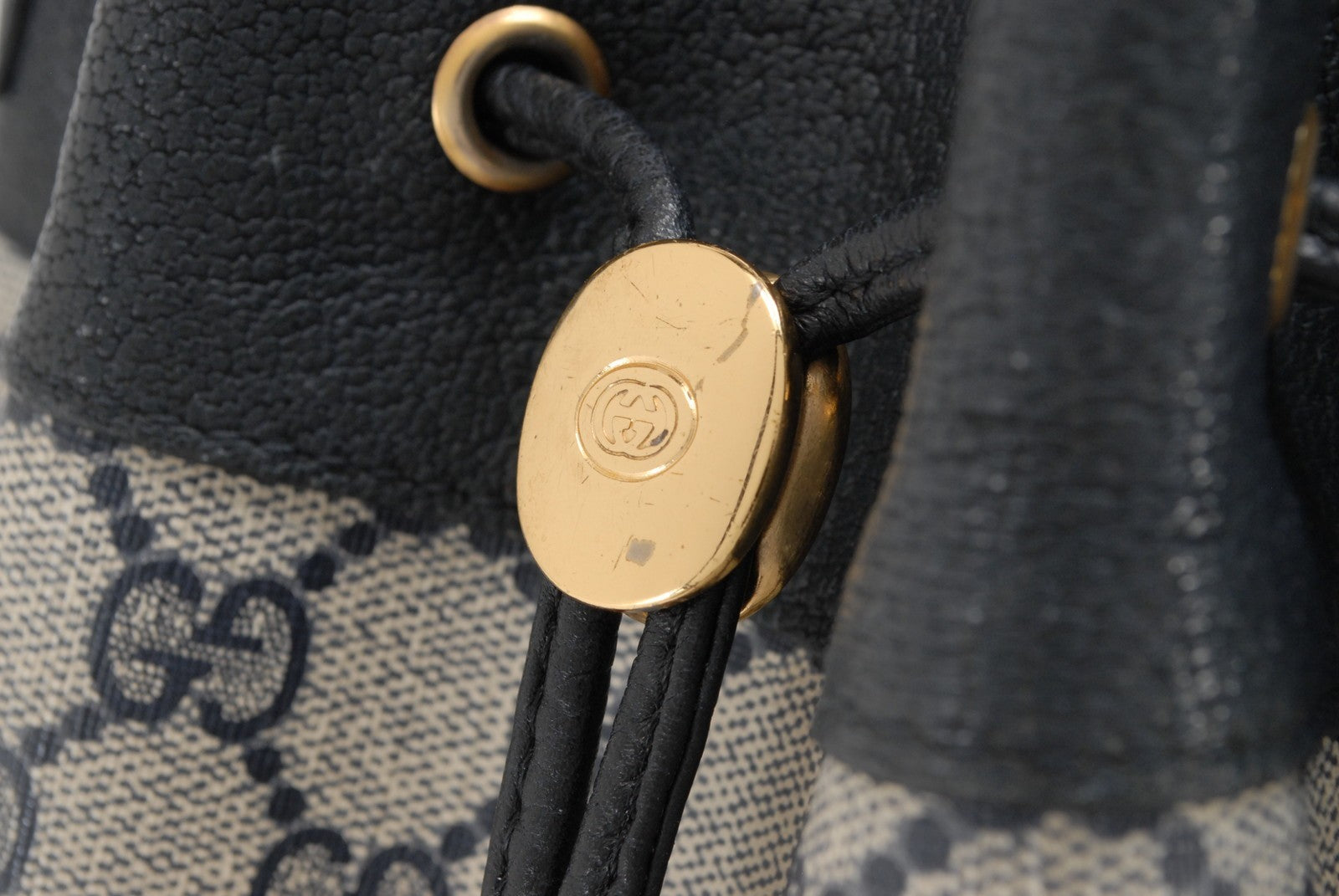 Gucci Vintage GG Sherry Line Drawstring Shoulder Bag - Navy, PVC Leather