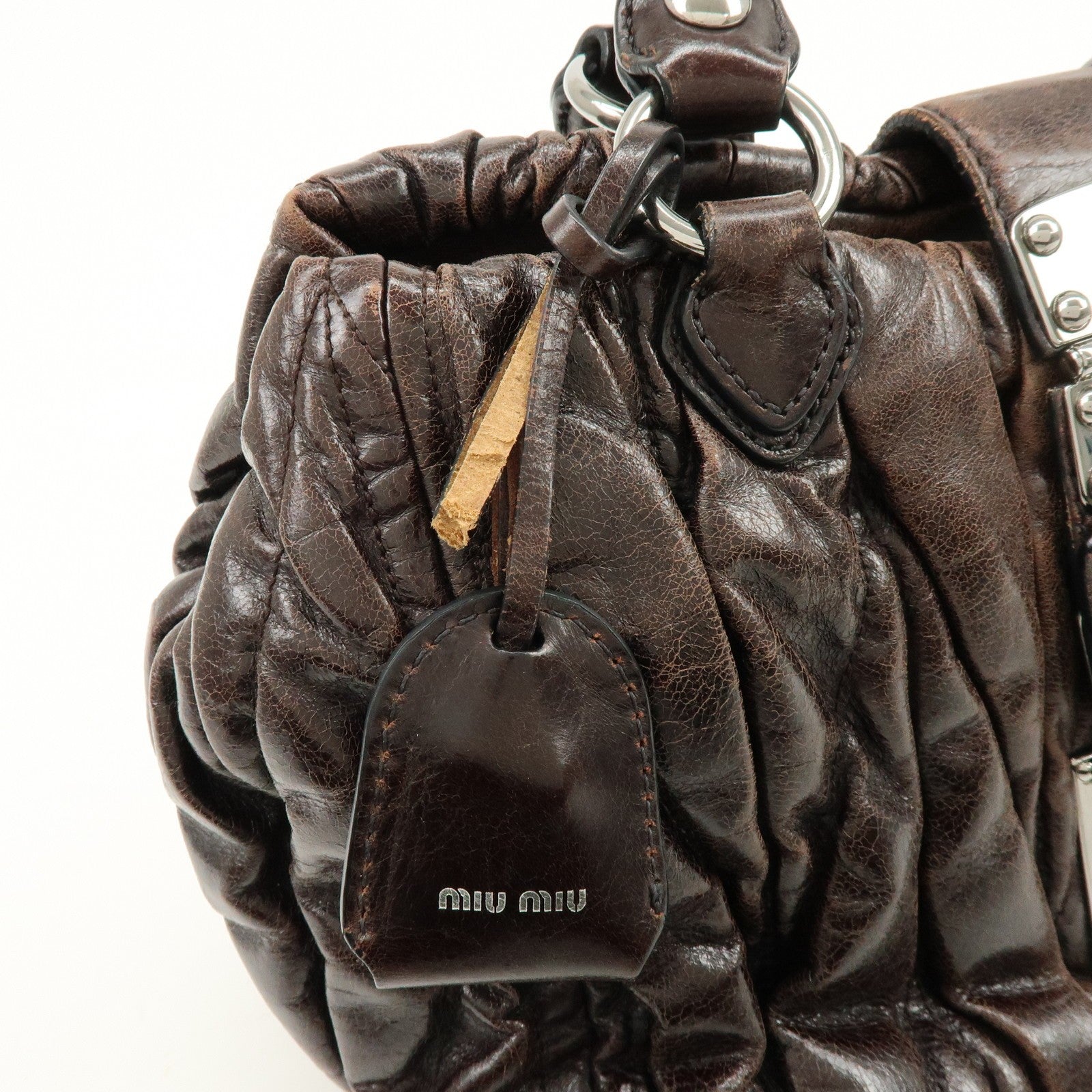 Miu Miu Matelasse 2Way Handbag - Dark Brown, Leather