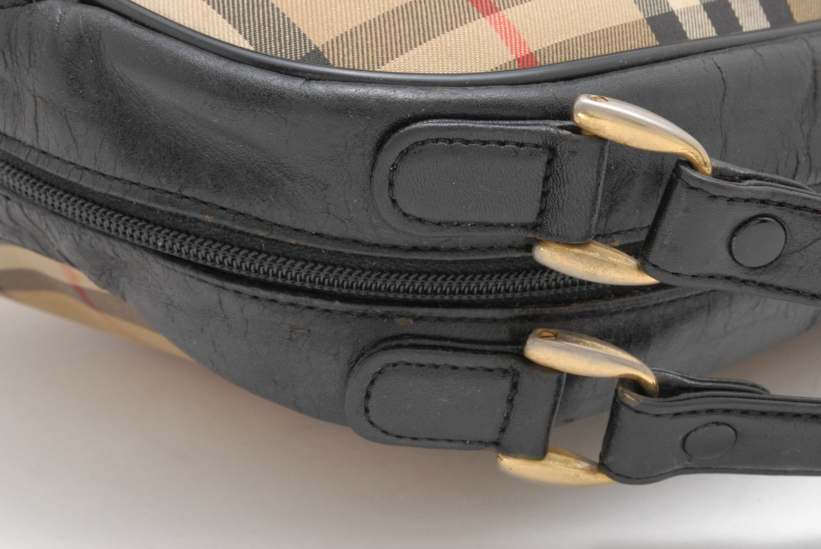 Burberry Nova Check Hand Mini Boston Bag - Black, Canvas