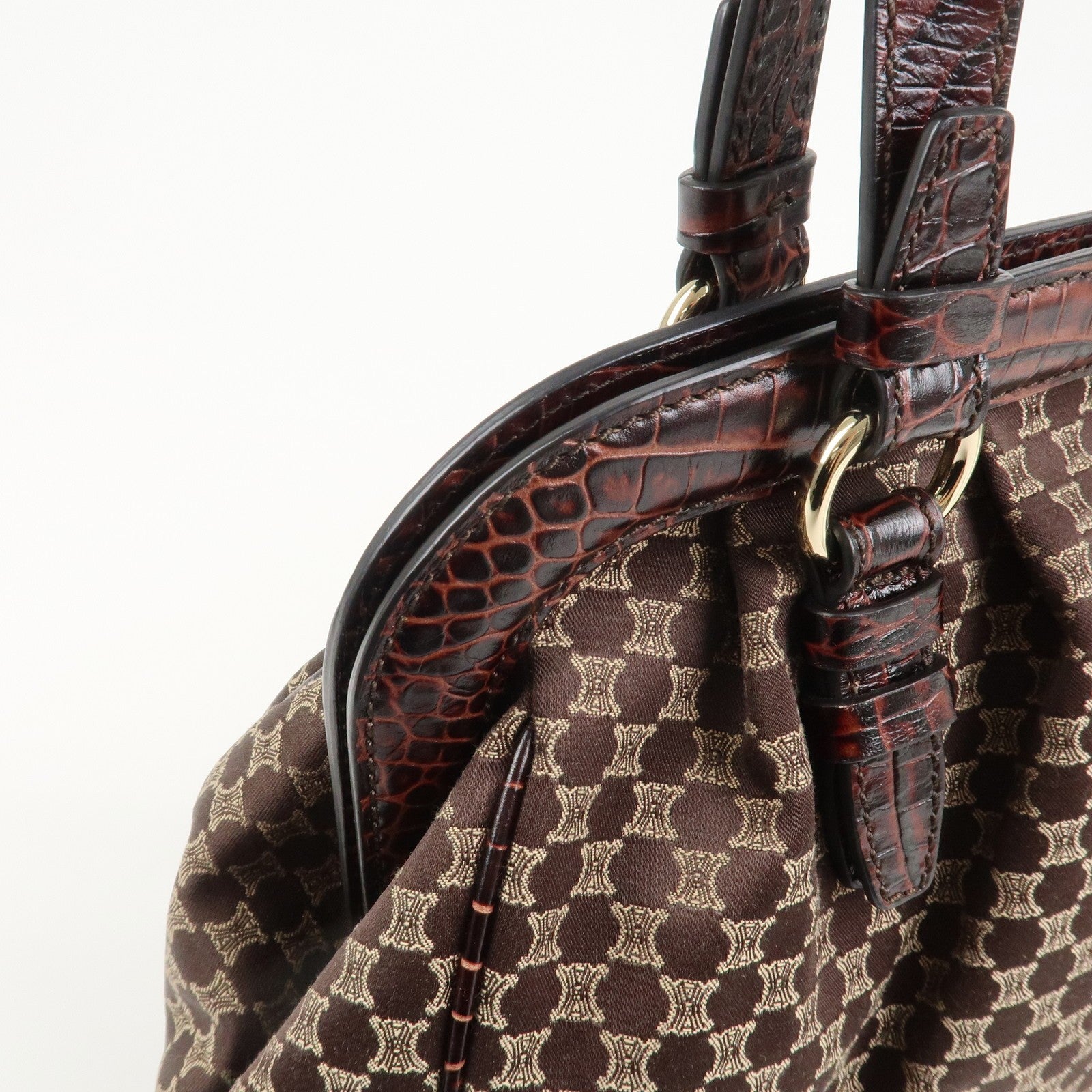 Celine Macadam Canvas Emboss Leather Shoulder Bag - Dark Brown, Canvas Leather