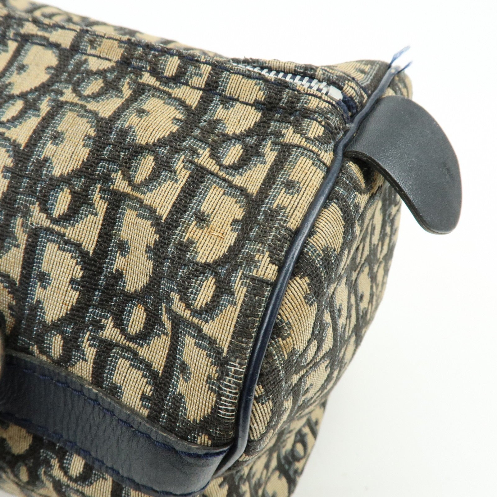 Christian Dior Trotter Boston Hand Bag - Beige Navy, Leather