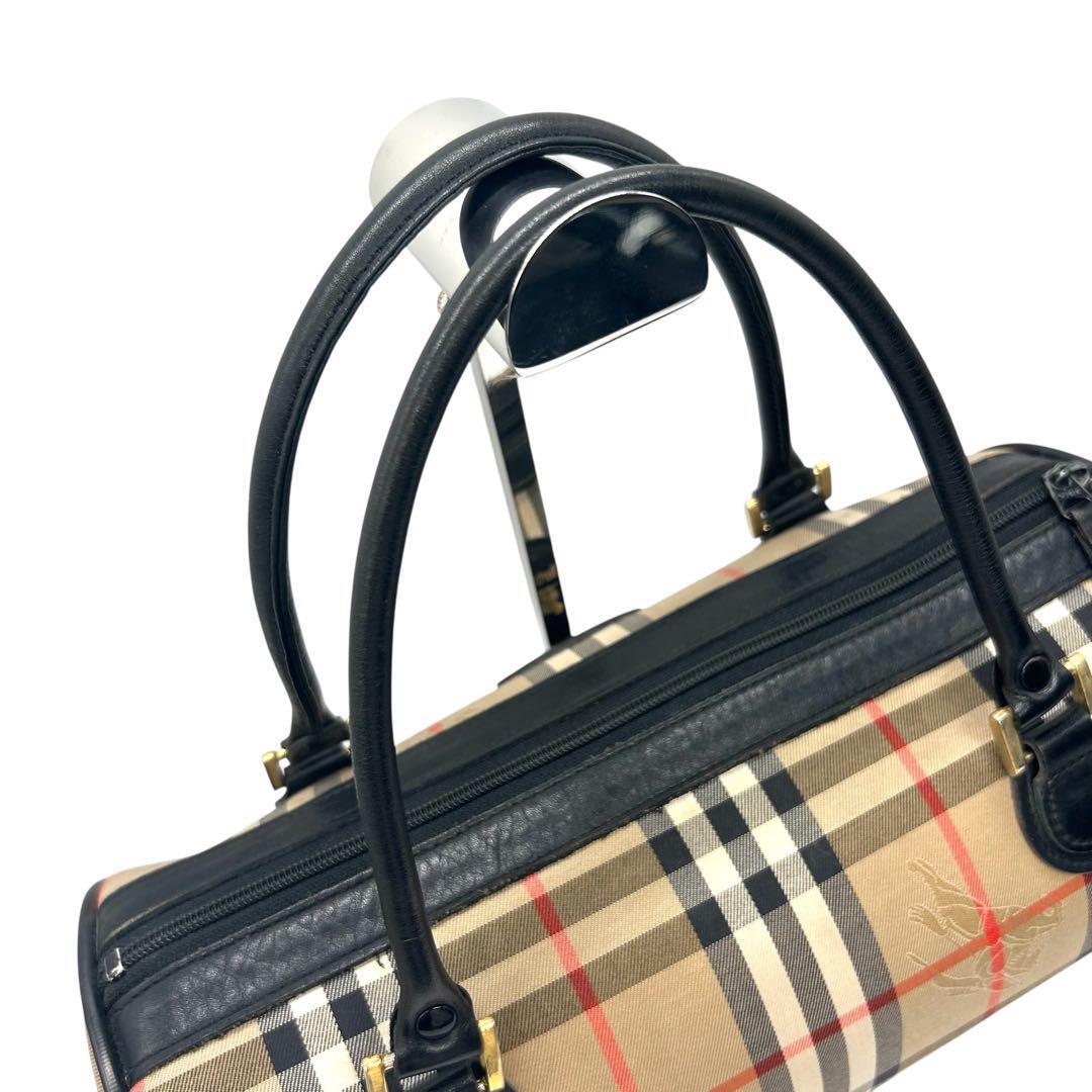 Burberry Nova Check Cylindrical Hand Bag - Black x Beige, Canvas and Leather