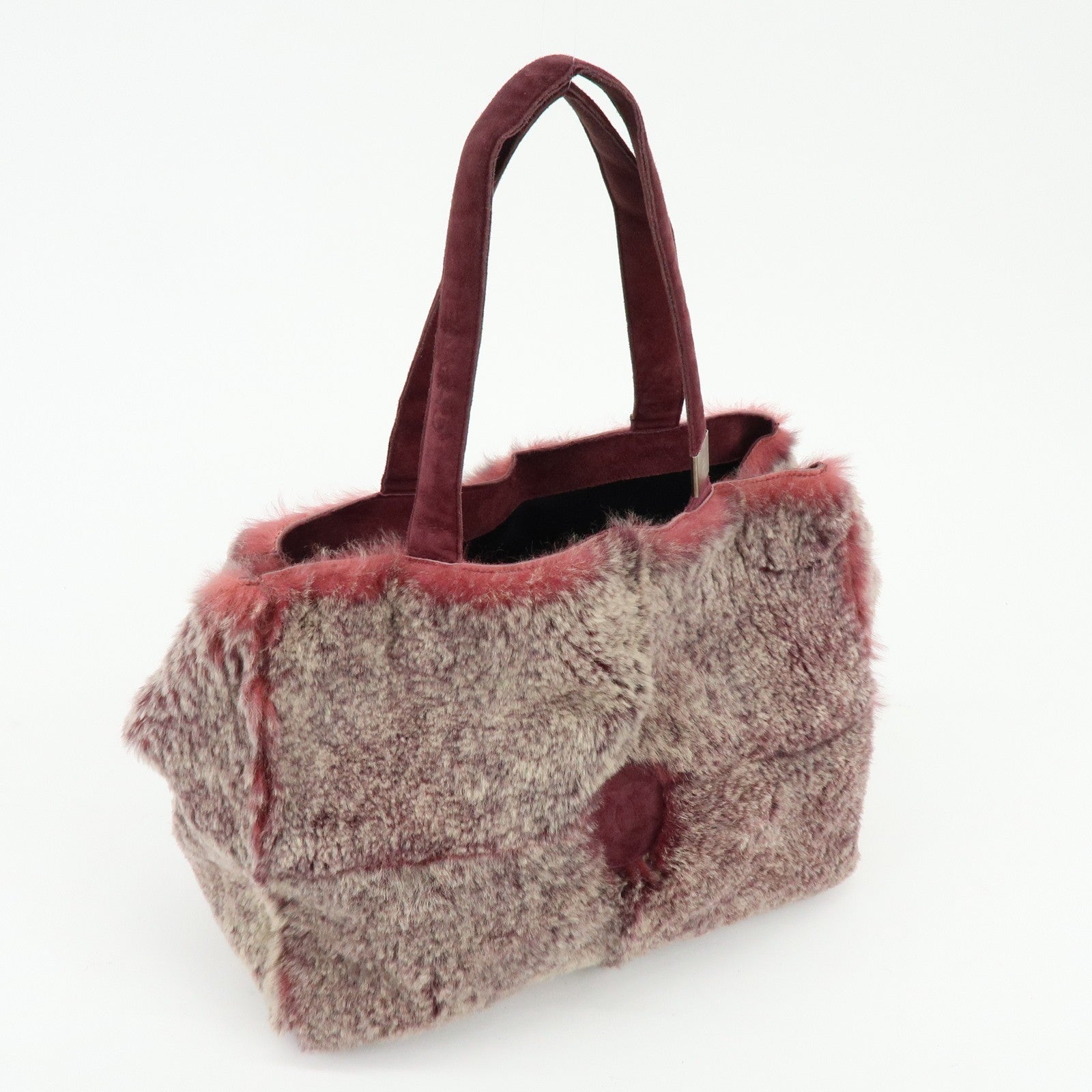 CHANEL COCO Mark Hand Bag - Bordeaux, Beige, Fur, Suede