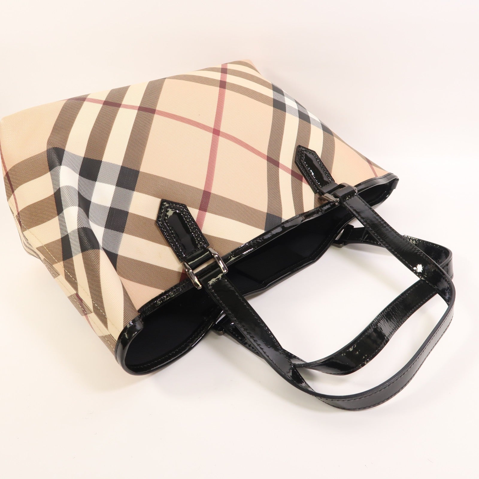 Burberry Shoulder Bag - Beige/Black, Coated Canvas/Patent Leather