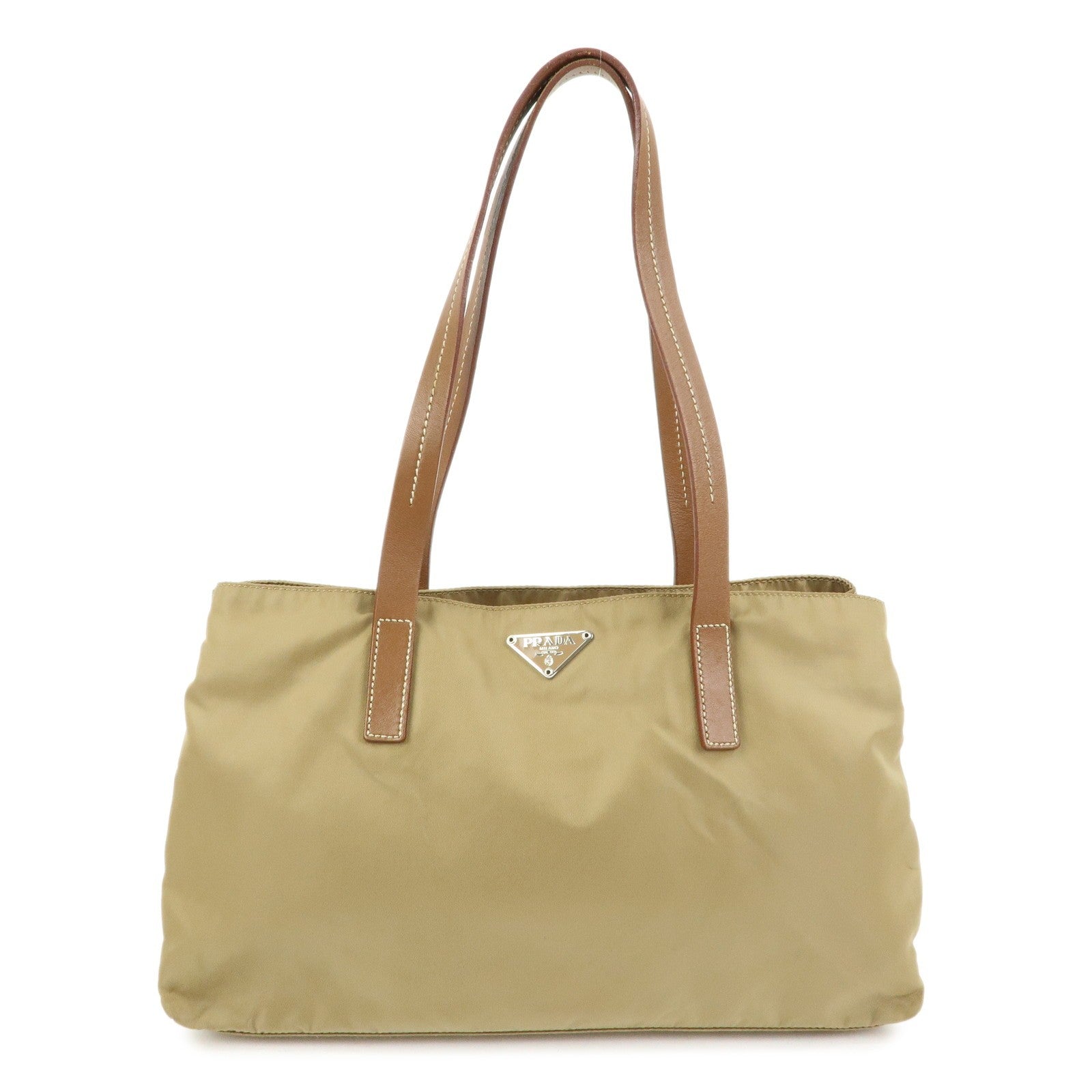 Prada Triangle Logo Tote Bag - Khaki, Nylon