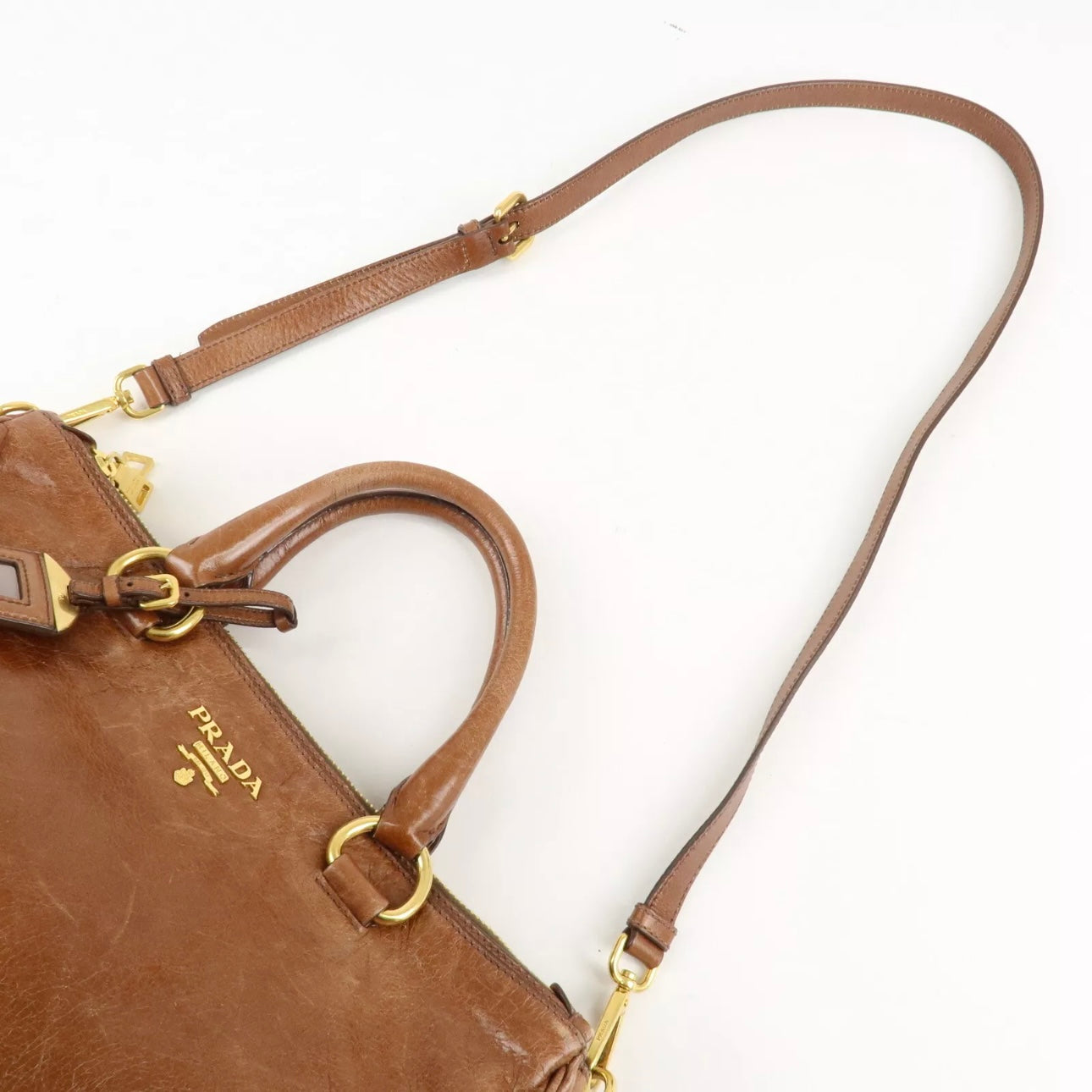 PRADA Leather Shoulder & Hand Bag Brown