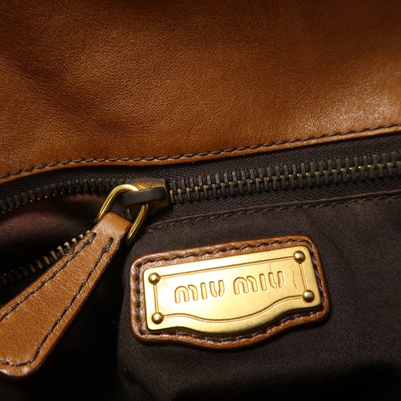 Miu Miu GHW 2 Way Shoulder Bag Calfskin Leather Brown