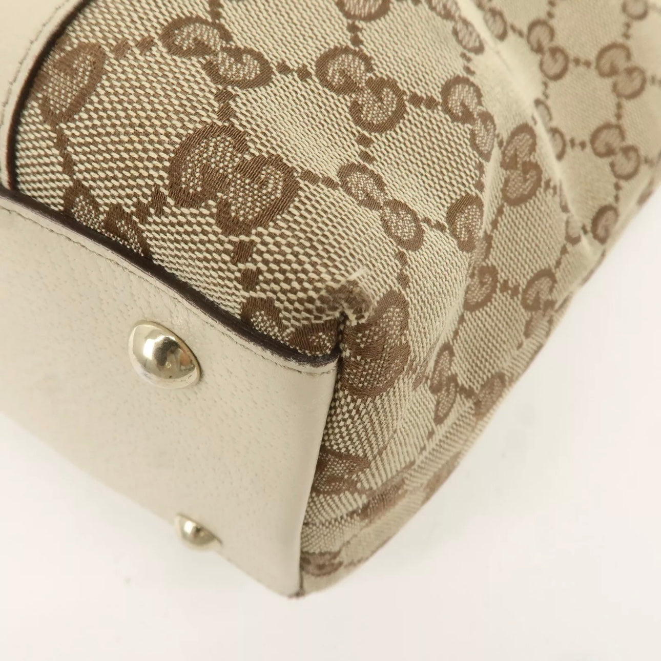 Gucci Abbey GG Canvas Leather Tote Bag Beige Ivory