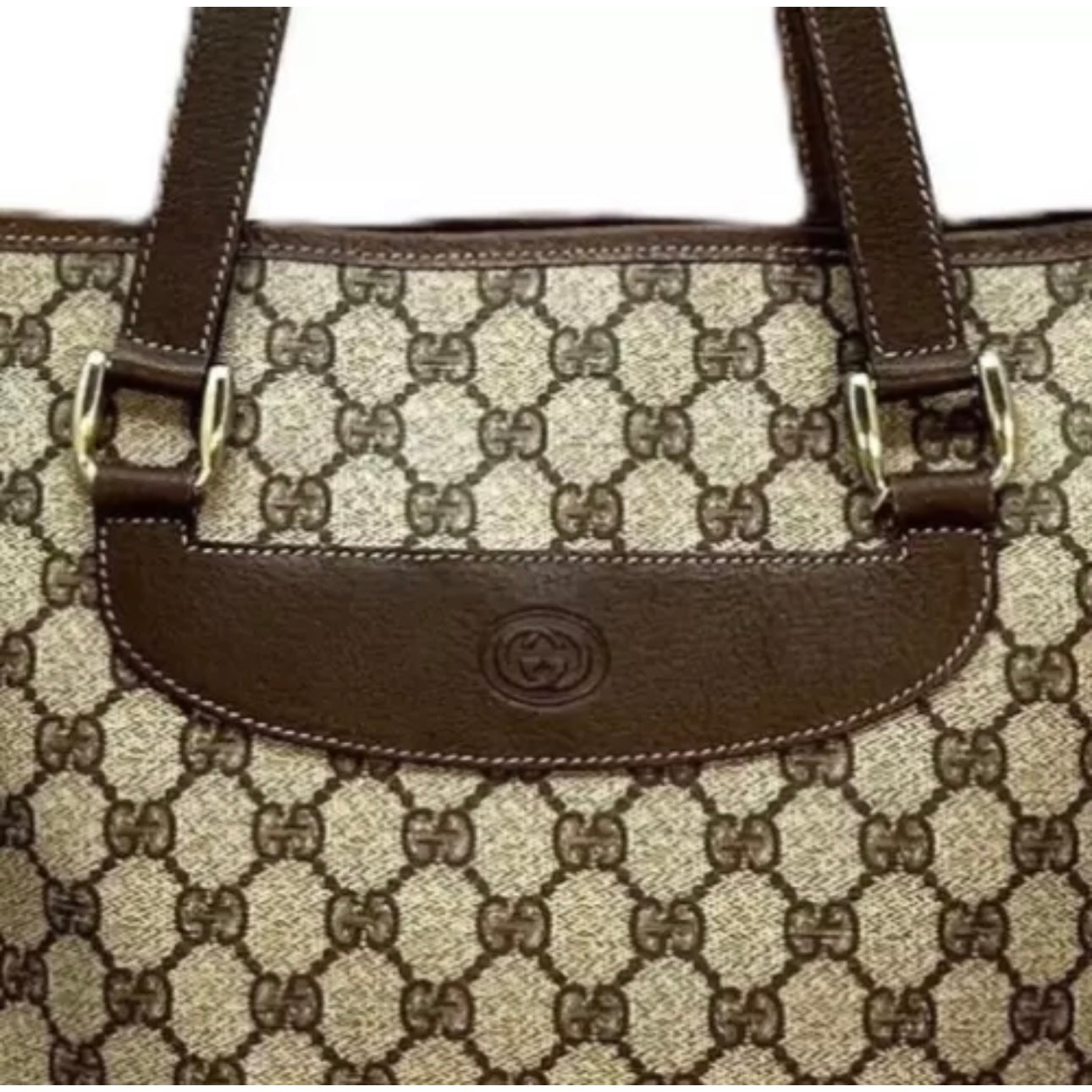 Shoulder Tote Hand Bag Brown PVC Leather