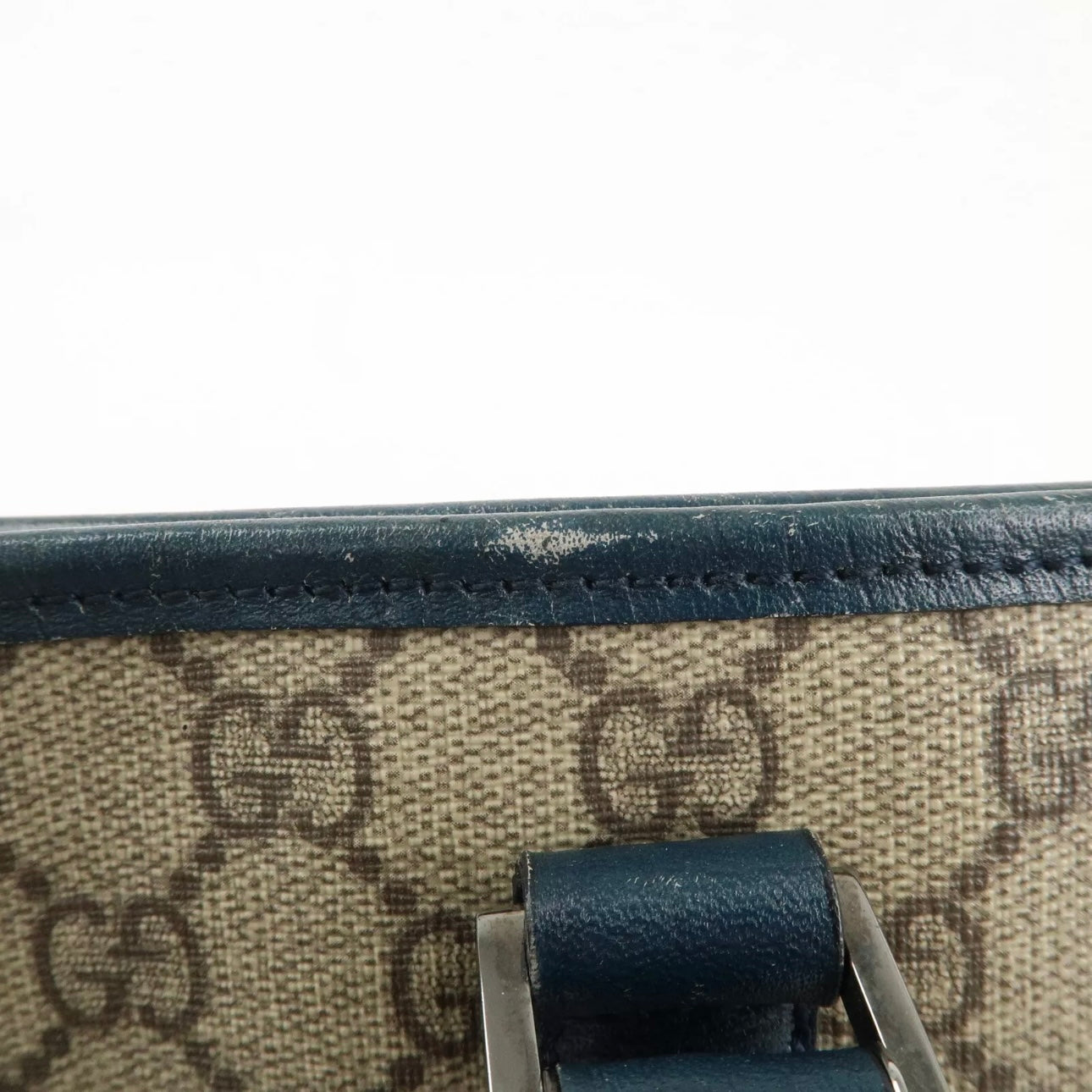GG Supreme Leather Tote Bag Beige Navy