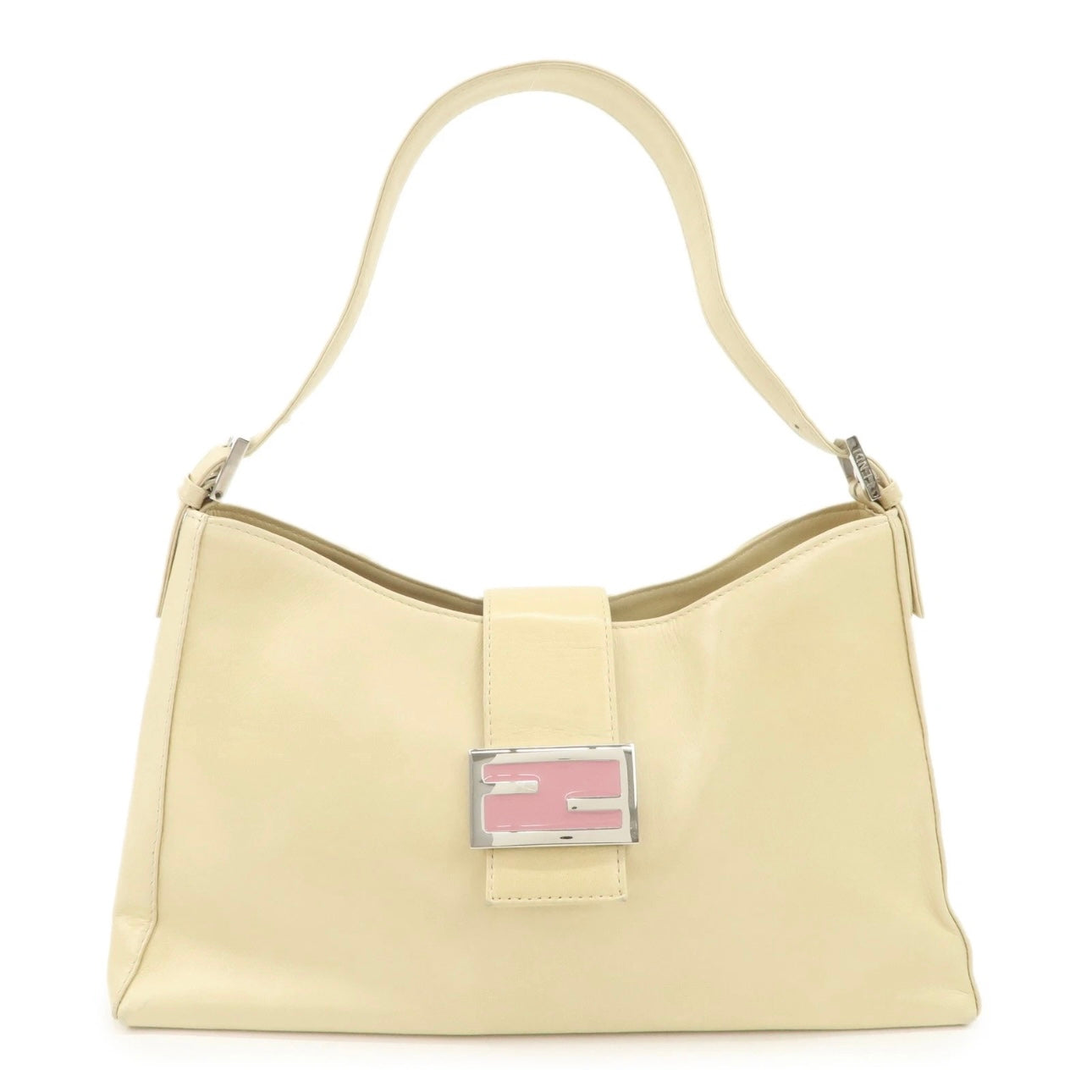 FENDI Leather Shoulder Bag Bag Beige Silver