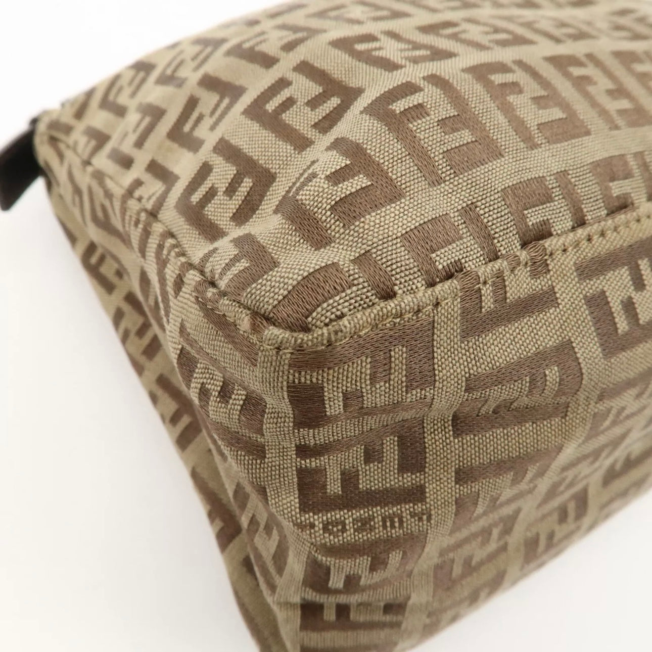 Fendi Zucchino Canvas Leather Hand Bag Beige Brown