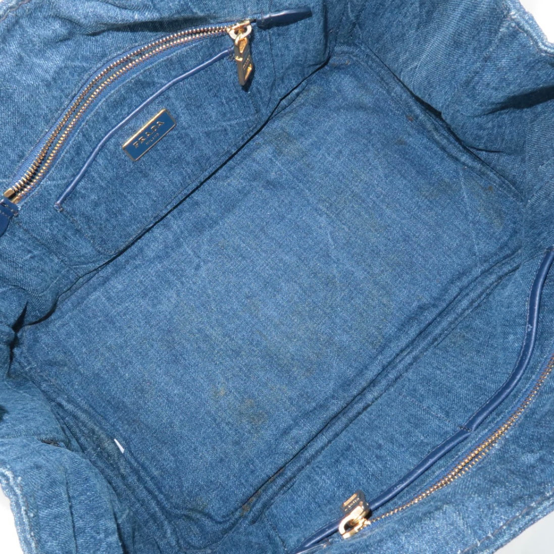 Prada Canapa Large Canvas Tote Bag Hand Bag Denim Blue