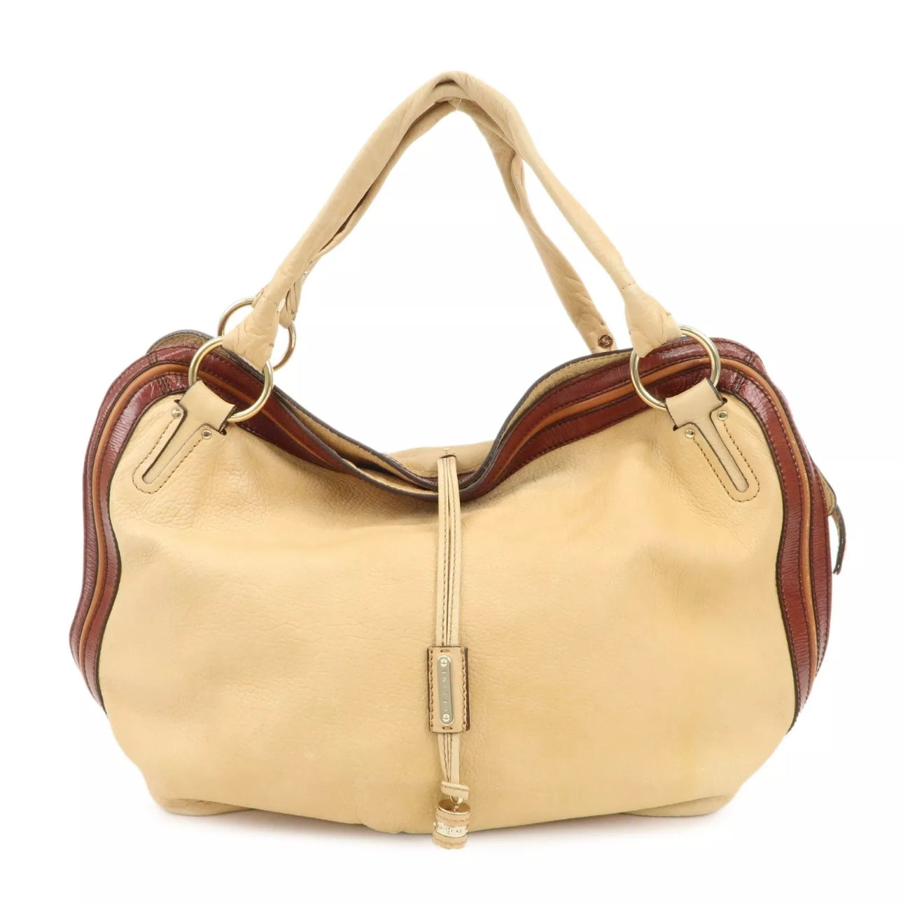 CELINE Bitter Sweet Leather Shoulder Bag Beige Brown Gold Hardware