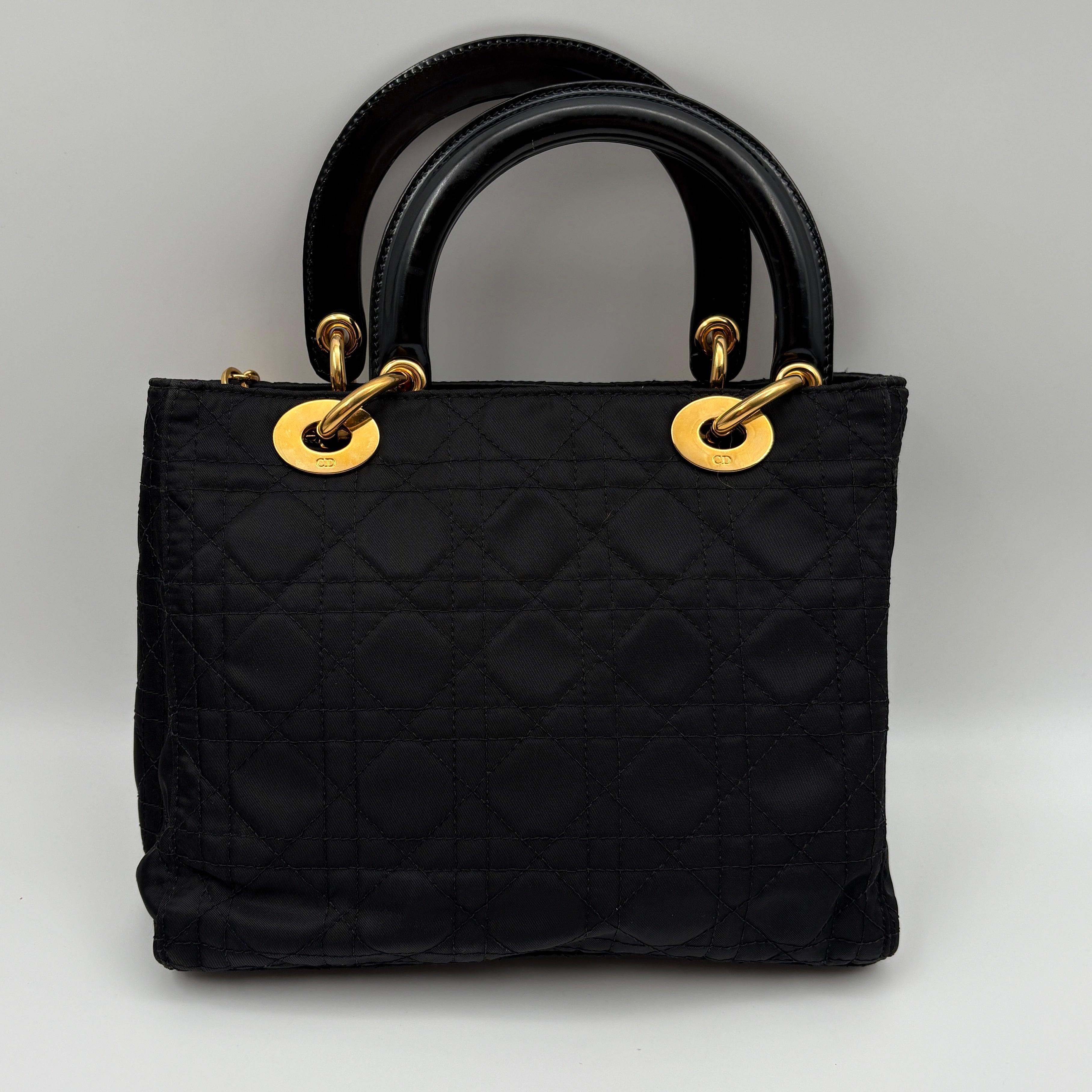 Christian Dior Lady Dior Hand bag Nylon Black