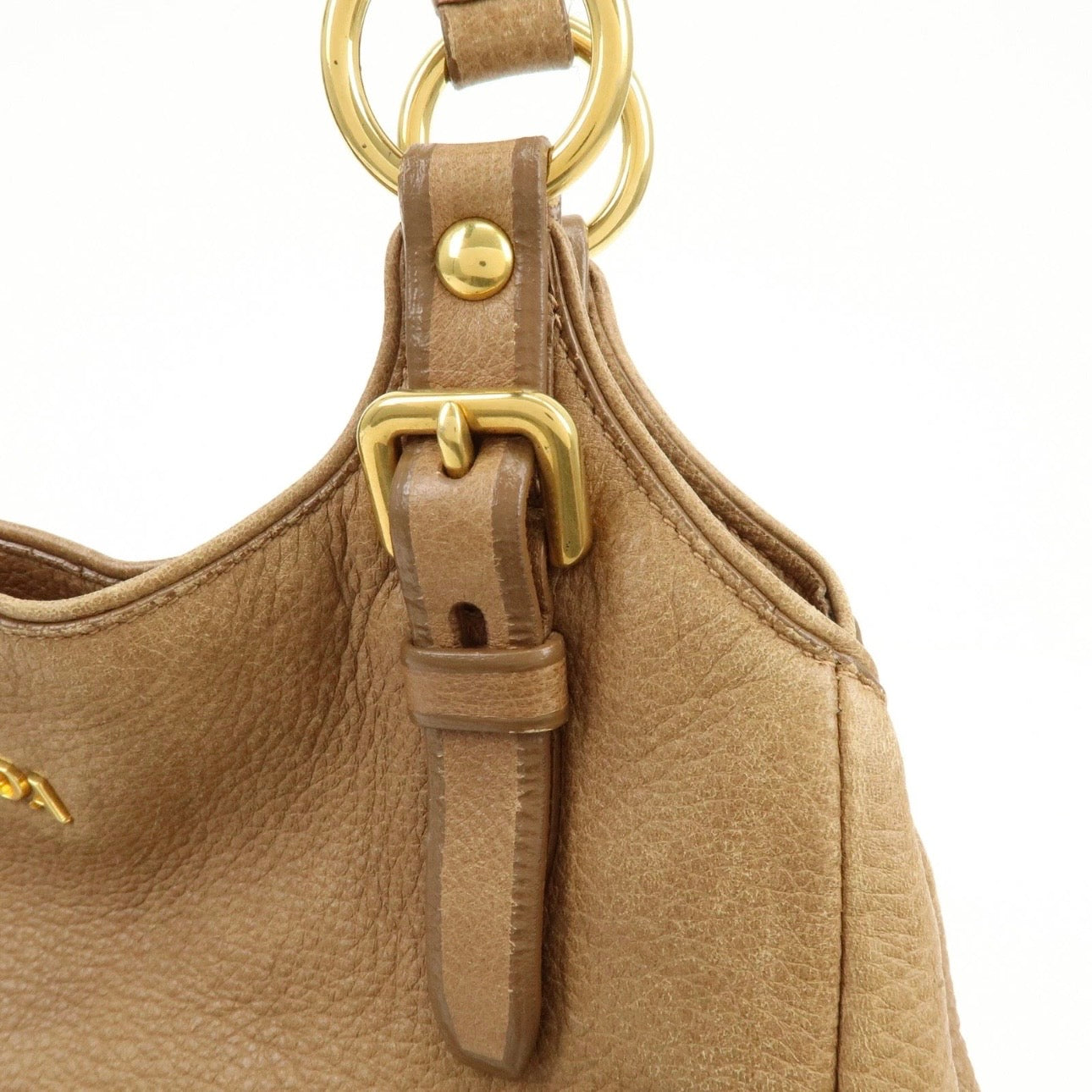 PRADA Leather Shoulder Bag Hand Bag Light Brown