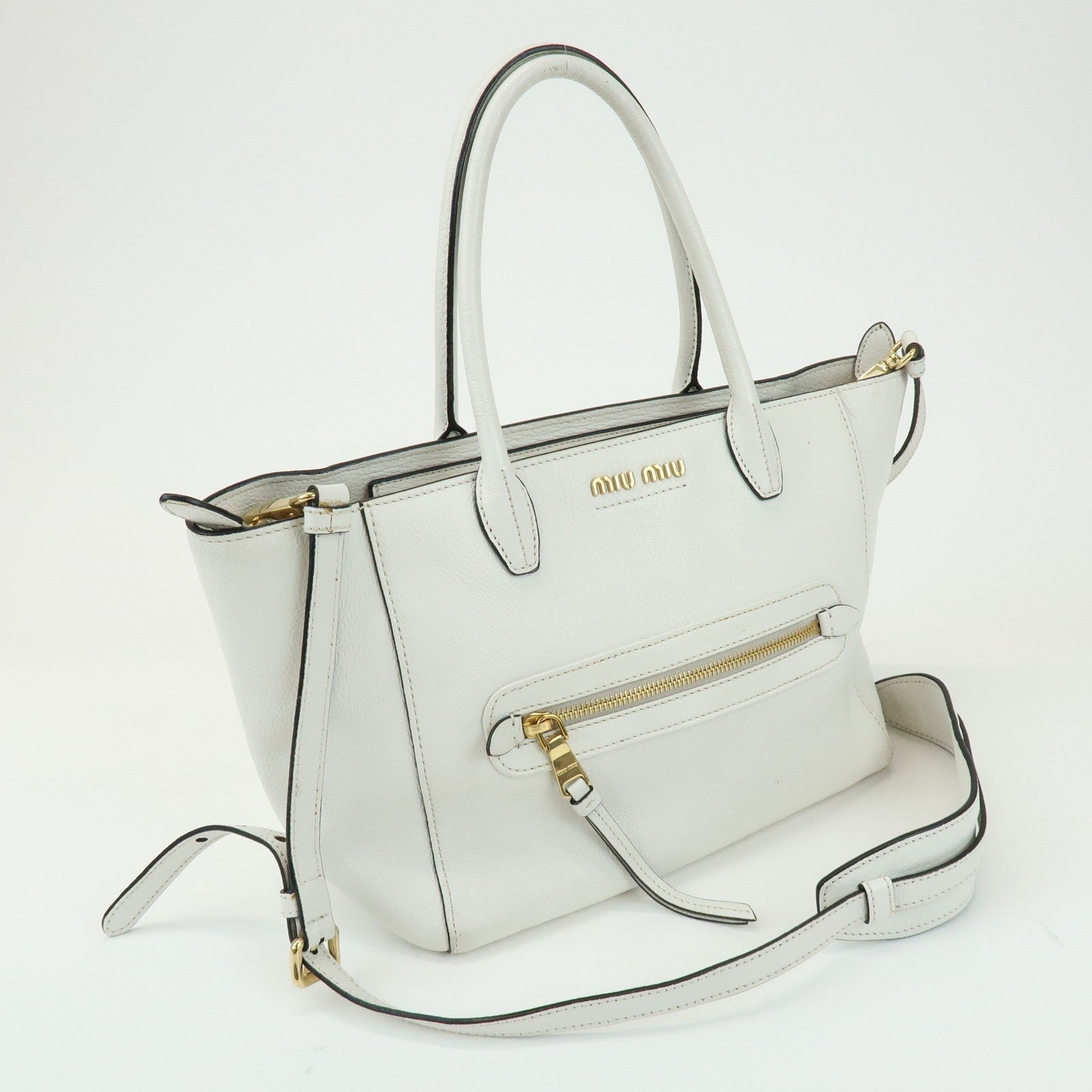 Miu Miu Madras 2Way Hand Bag - White, Leather