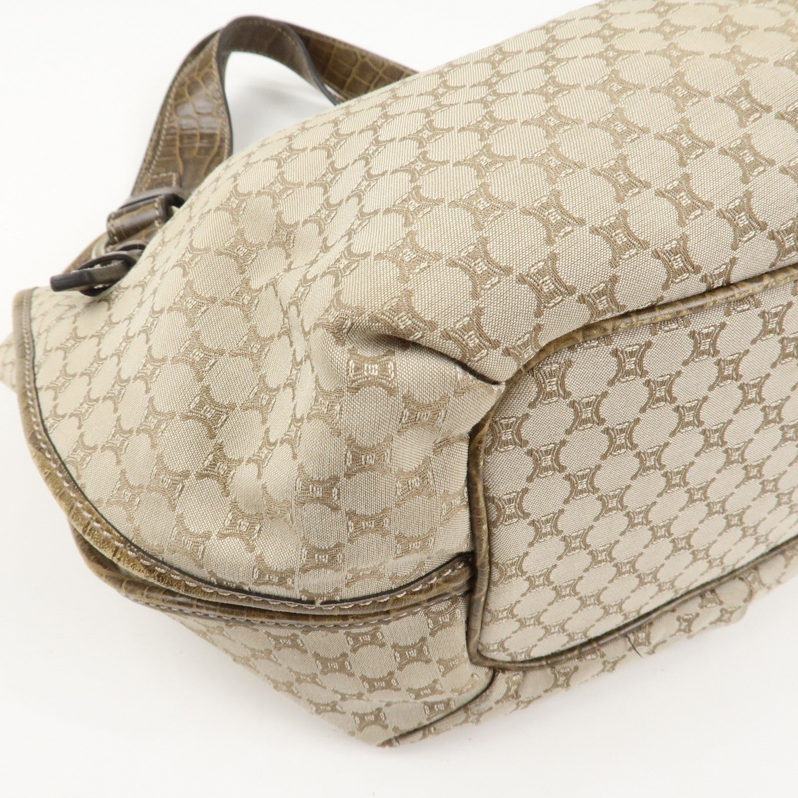 Celine Macadam Logo Shoulder Bag - Beige, Canvas and Embossed Leather