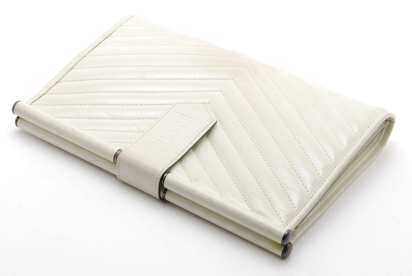 Saint Laurent Yves Saint Laurent Chevron Quilted Clutch Bag - White, Leather