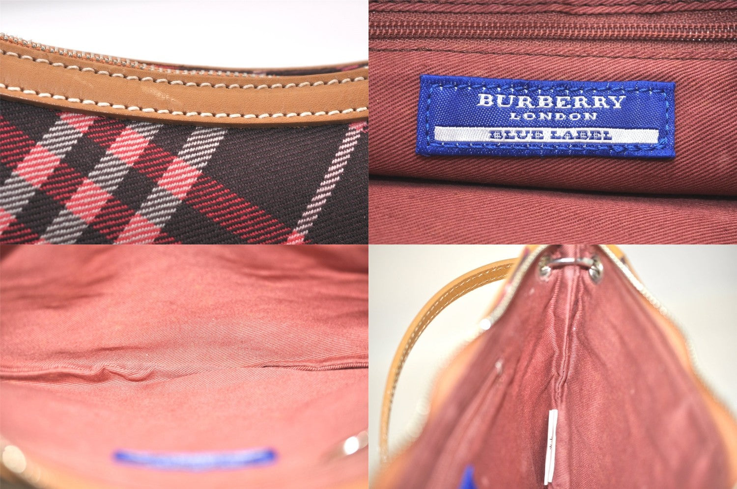Burberry Blue Label Check Hand Bag - Red, Canvas