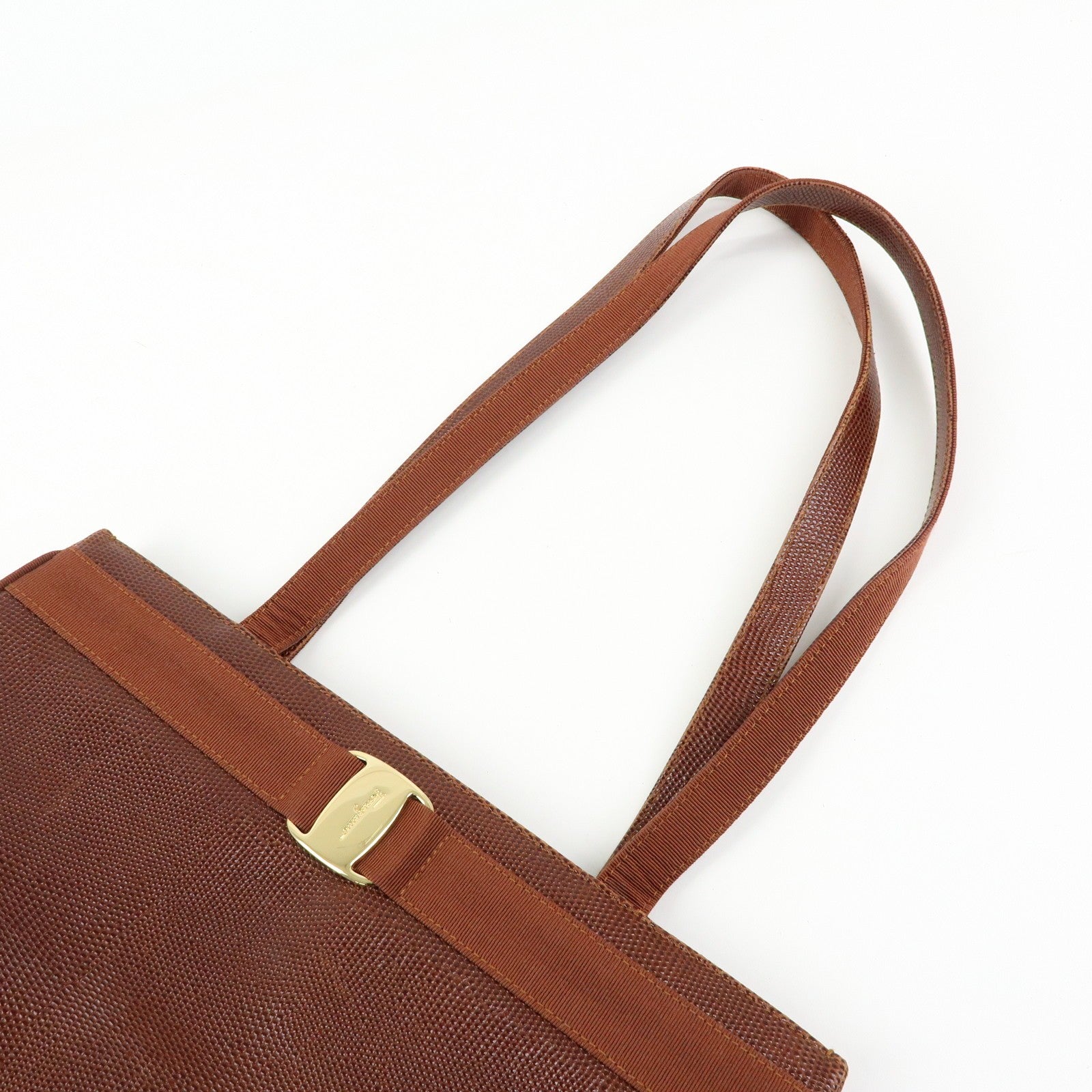 Ferragamo Vara Tote Bag - Brown, Embossed Leather