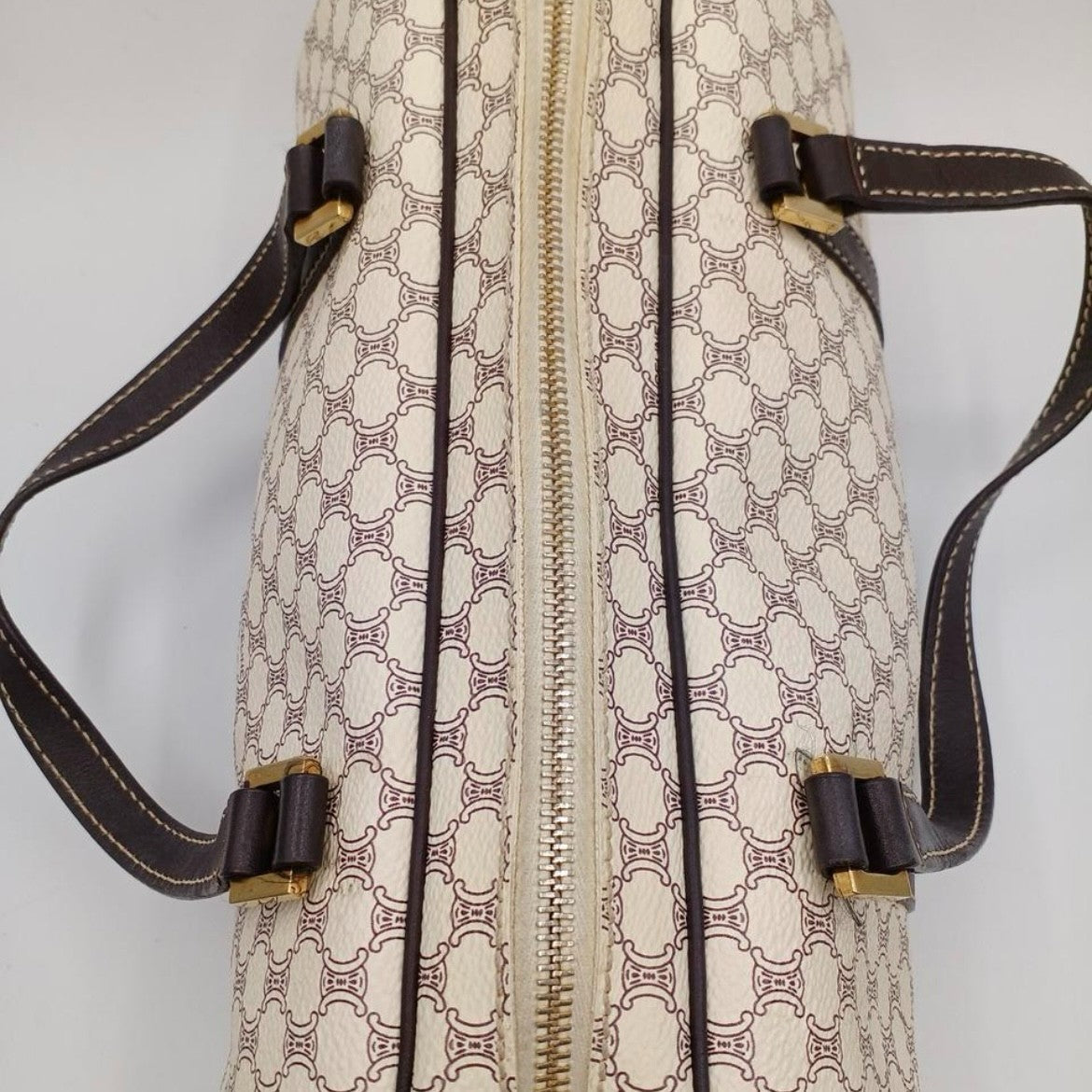 Celine Macadam Mini Boston Hand Bag - Ivory, PVC Leather